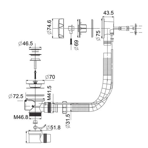 Pop Up Bath Waste Assembly - Chrome
