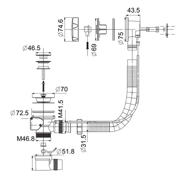Electroplated Pop Up Bath Waste Assembly - Black