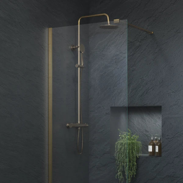 Mega PVD Coated Column Shower w/ Rail, Hose & Round Head - Brushed Brass