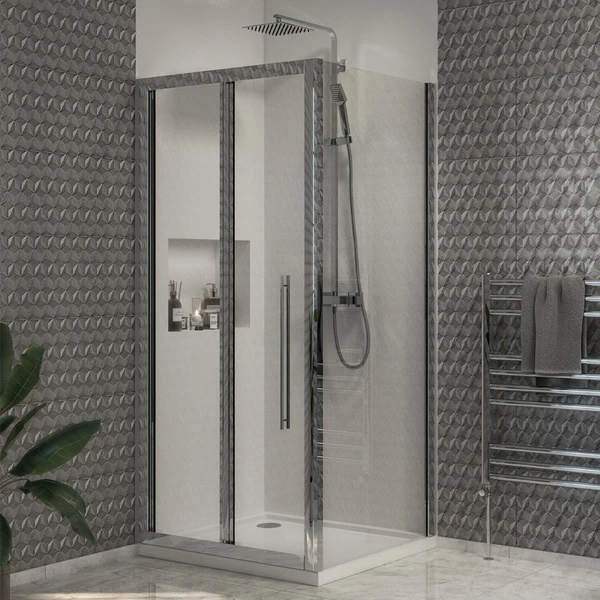 Mega Column Shower w/ Rail, Hose & Square Head - Chrome