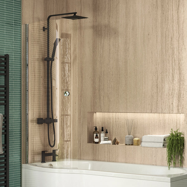 Mega Electroplated Column Shower w/ Rail, Hose & Square Head - Black