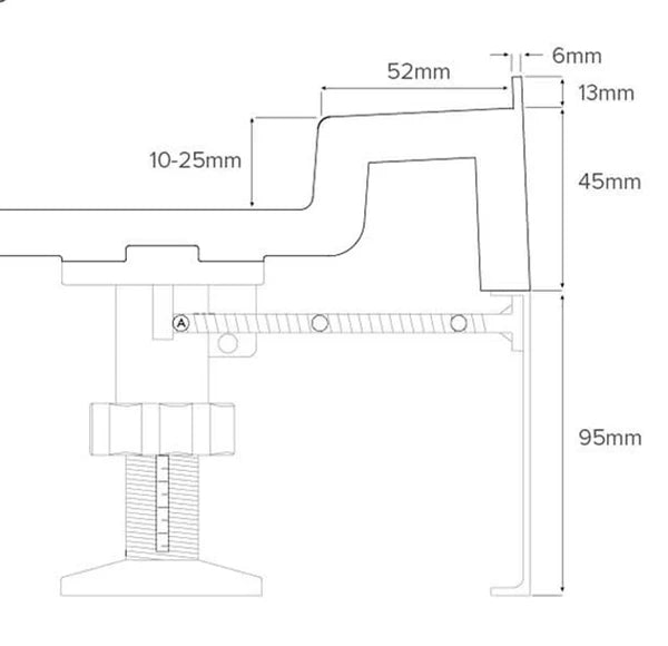 Technical drawing of tray legs on a white background