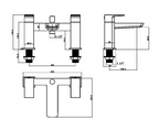 Technical drawing of bath filler with dimensions.