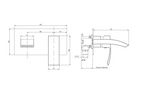 Technical drawing of a bathroom faucet with dimensions