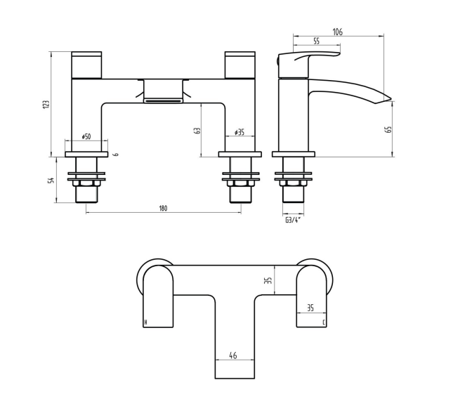 Pesky PVD Coated One Spout Bath Filler w/ 2 Tap Holes - Brushed Brass