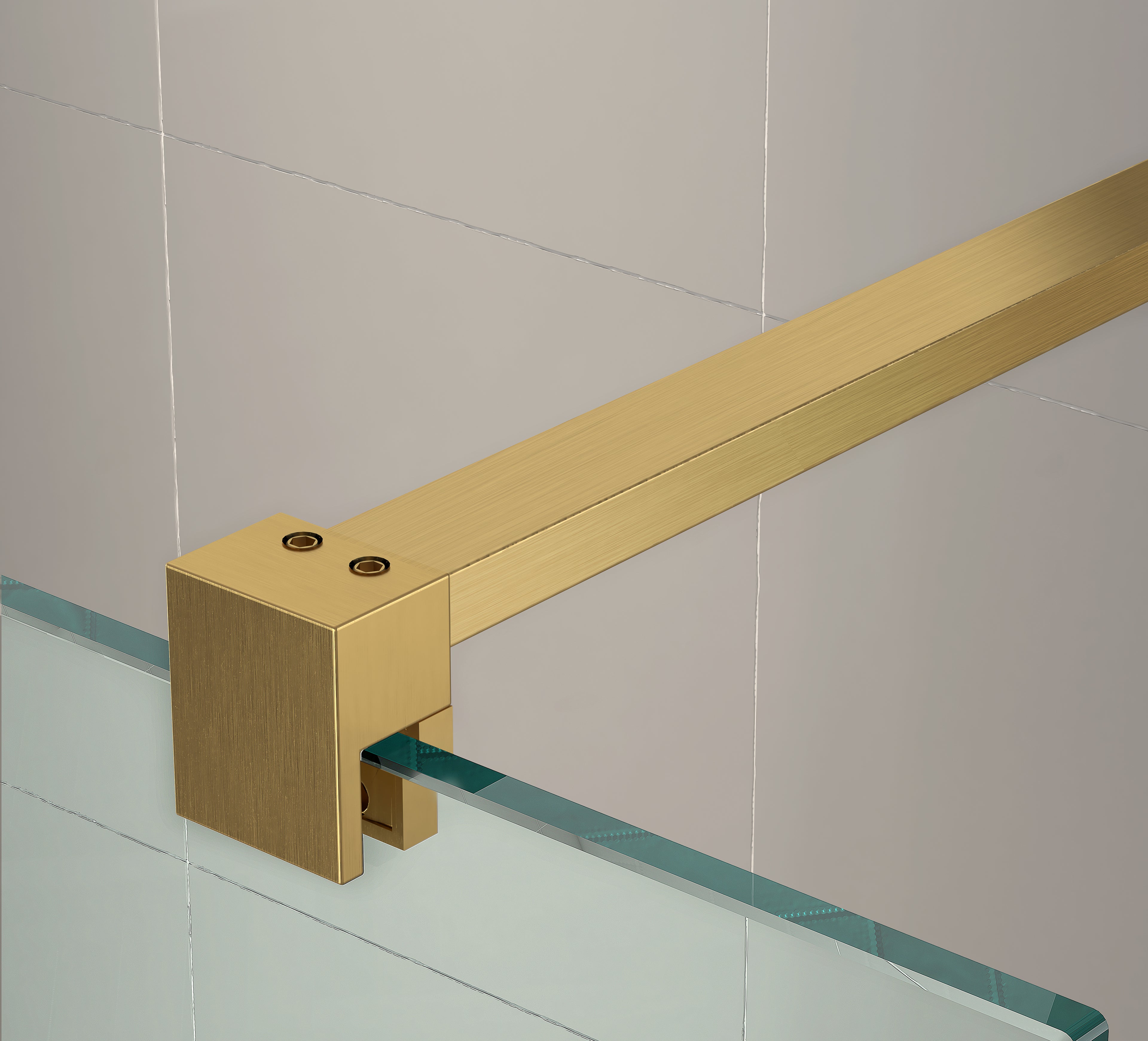 Clear Wetroom Panels 8mm Brushed Brass - Tailored Bathrooms