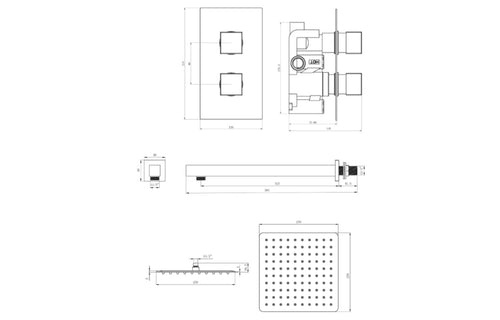 2 Handle Single Outlet Square Wall Shower Kit - Tailored Bathrooms