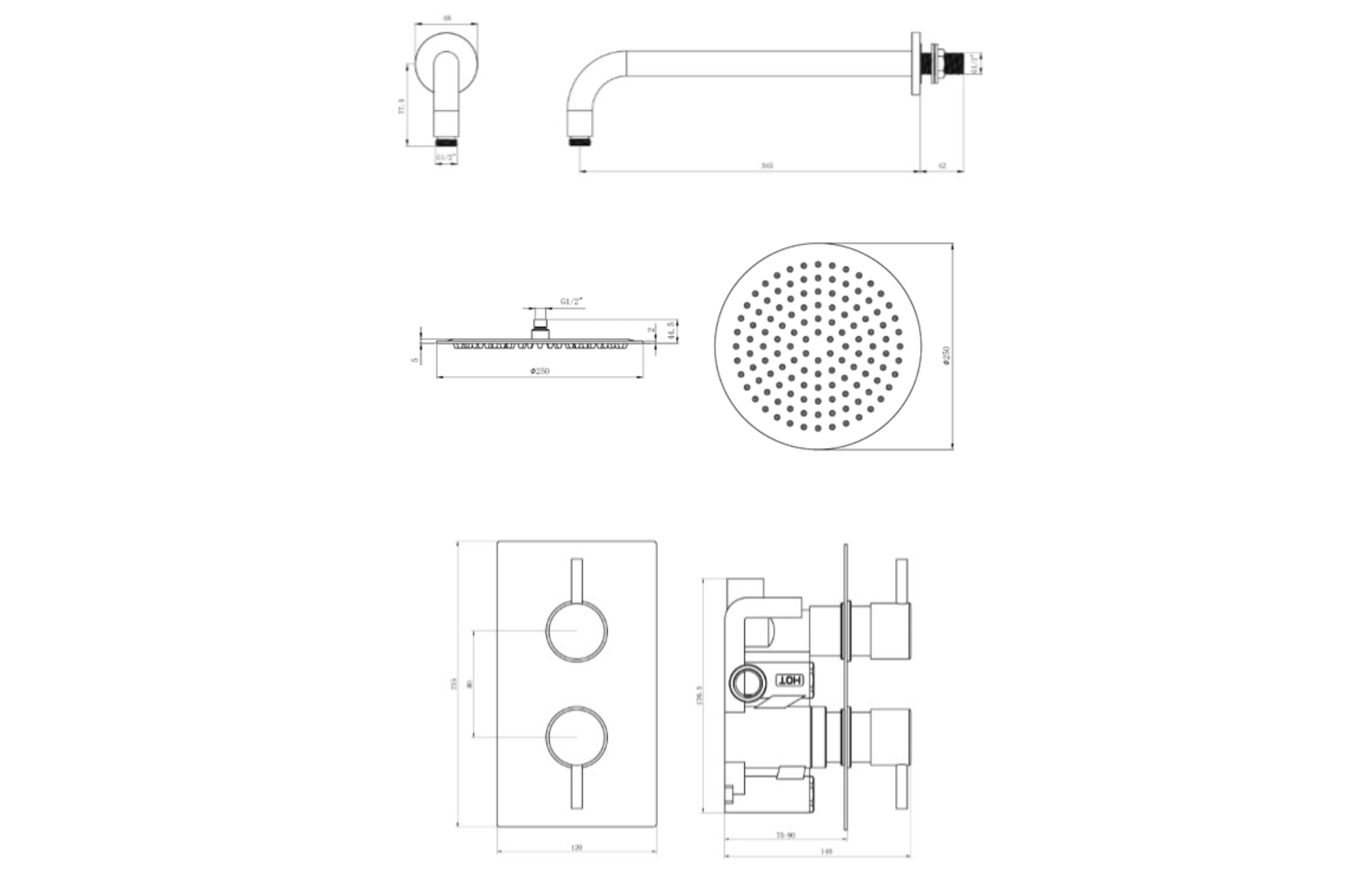 2 Handle Single Outlet Round Wall Shower Kit - Tailored Bathrooms