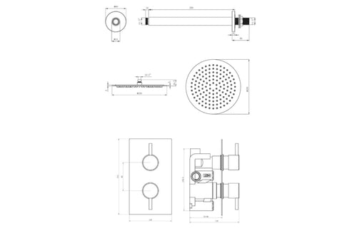 2 Handle Single Outlet Round Ceiling Shower Kit - Tailored Bathrooms
