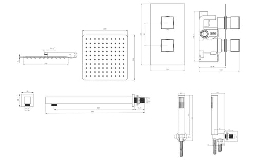 2 Handle 2 Outlet Square Wall Shower Kit - Tailored Bathrooms