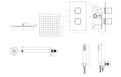 2 Handle 2 Outlet Square Ceiling Shower Kit - Tailored Bathrooms