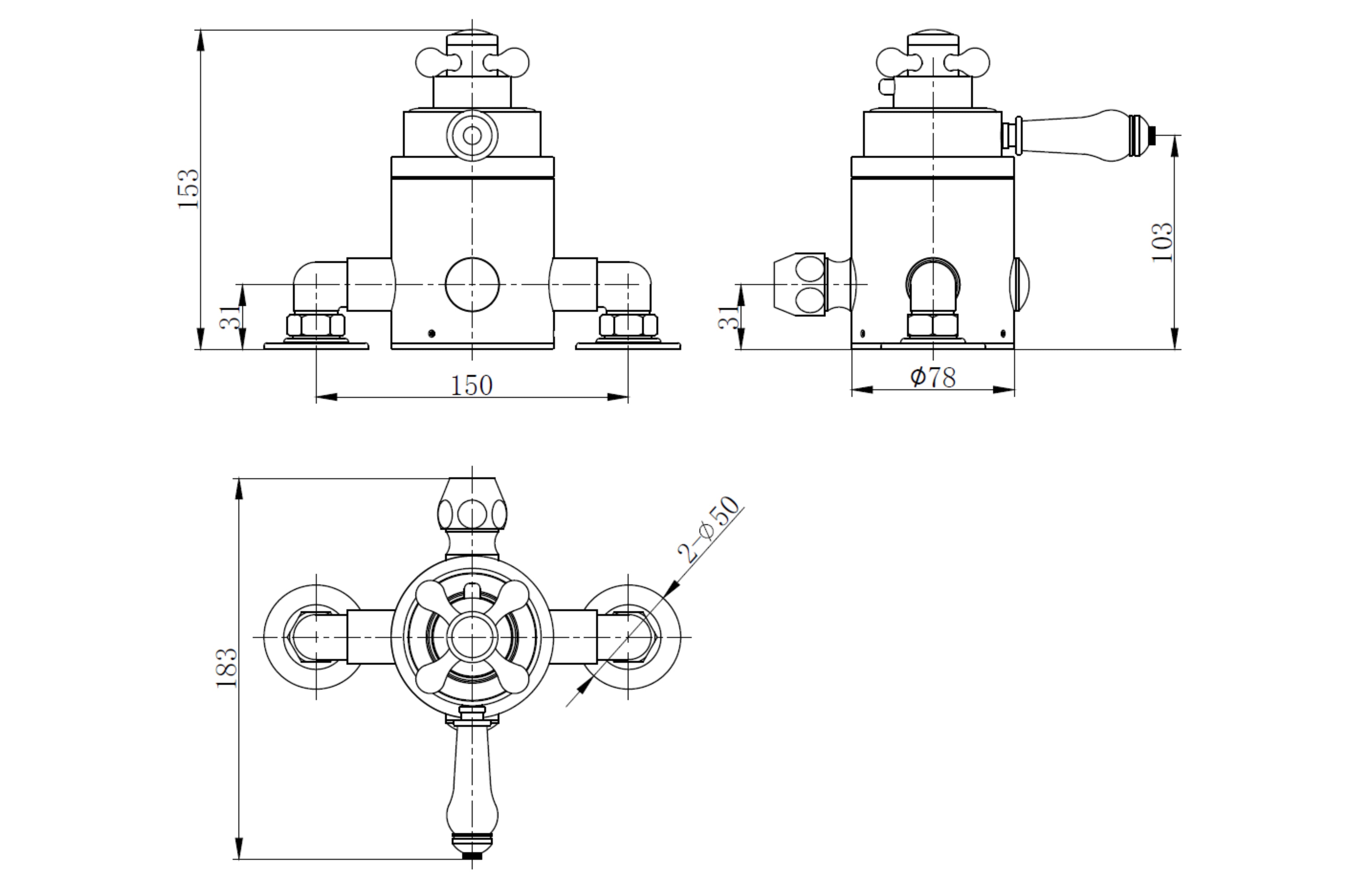 Tenby Traditional Cross Head Ceramic Lever Exposed