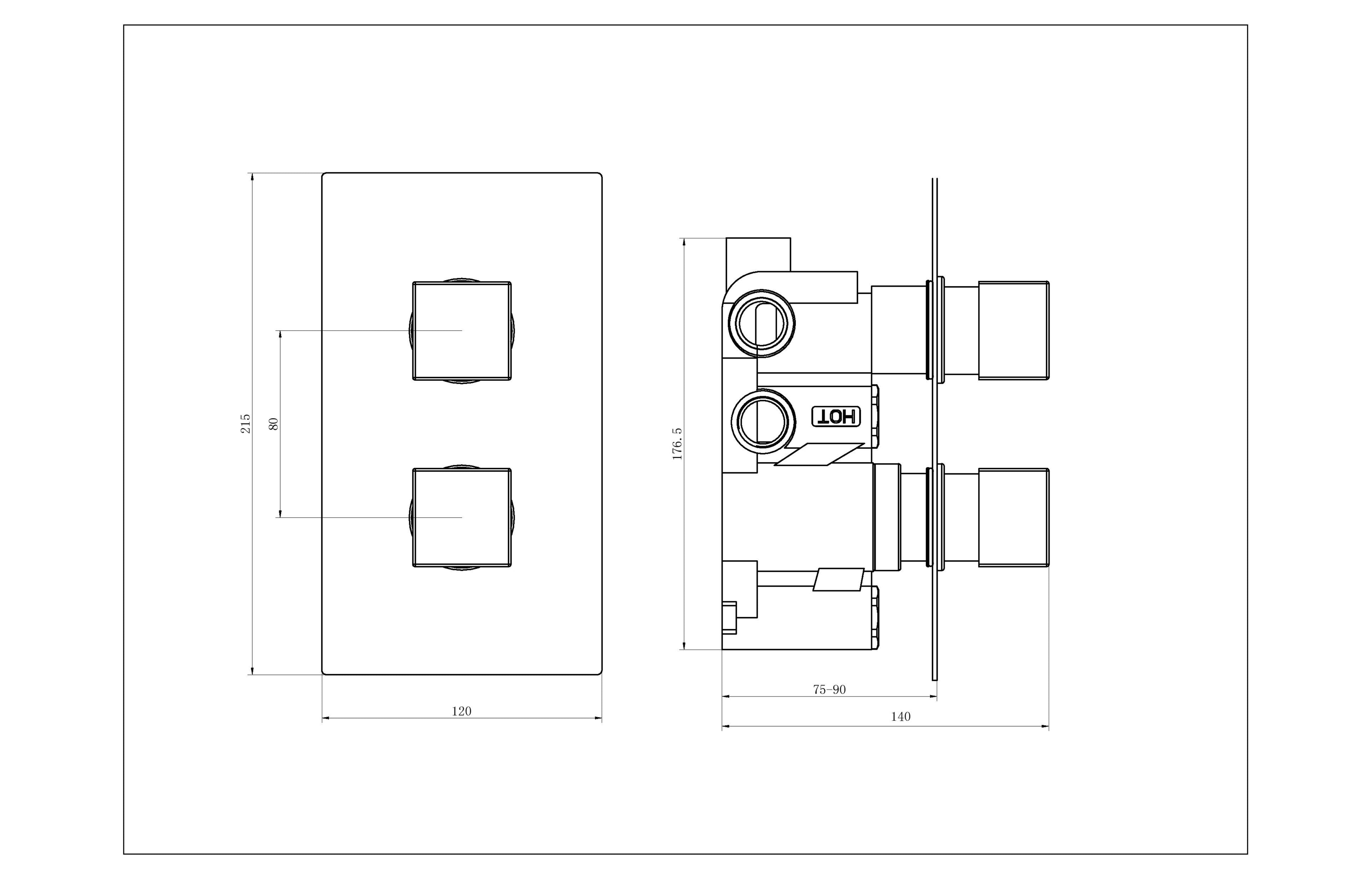 2 Handle 2 Outlet Concealed Thermostatic 2 way Shower Valves Brushed Brass - Tailored Bathrooms