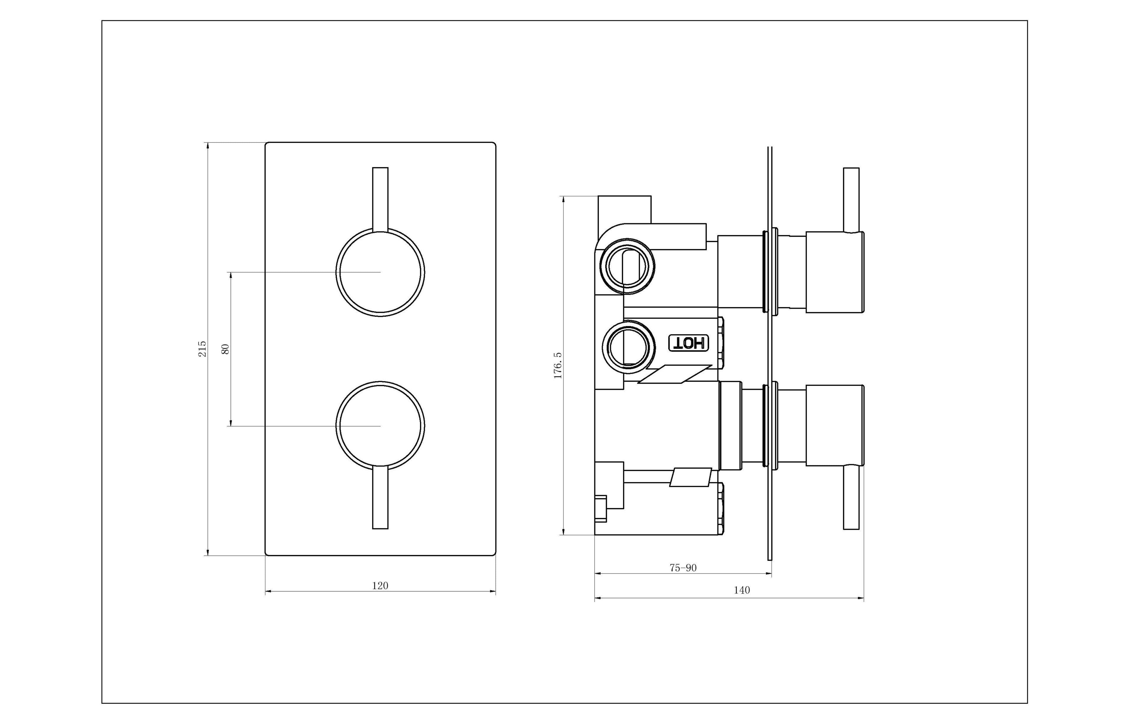 2 Handle 2 Outlet Concealed Thermostatic 2 way Shower Valves Brushed Brass - Tailored Bathrooms