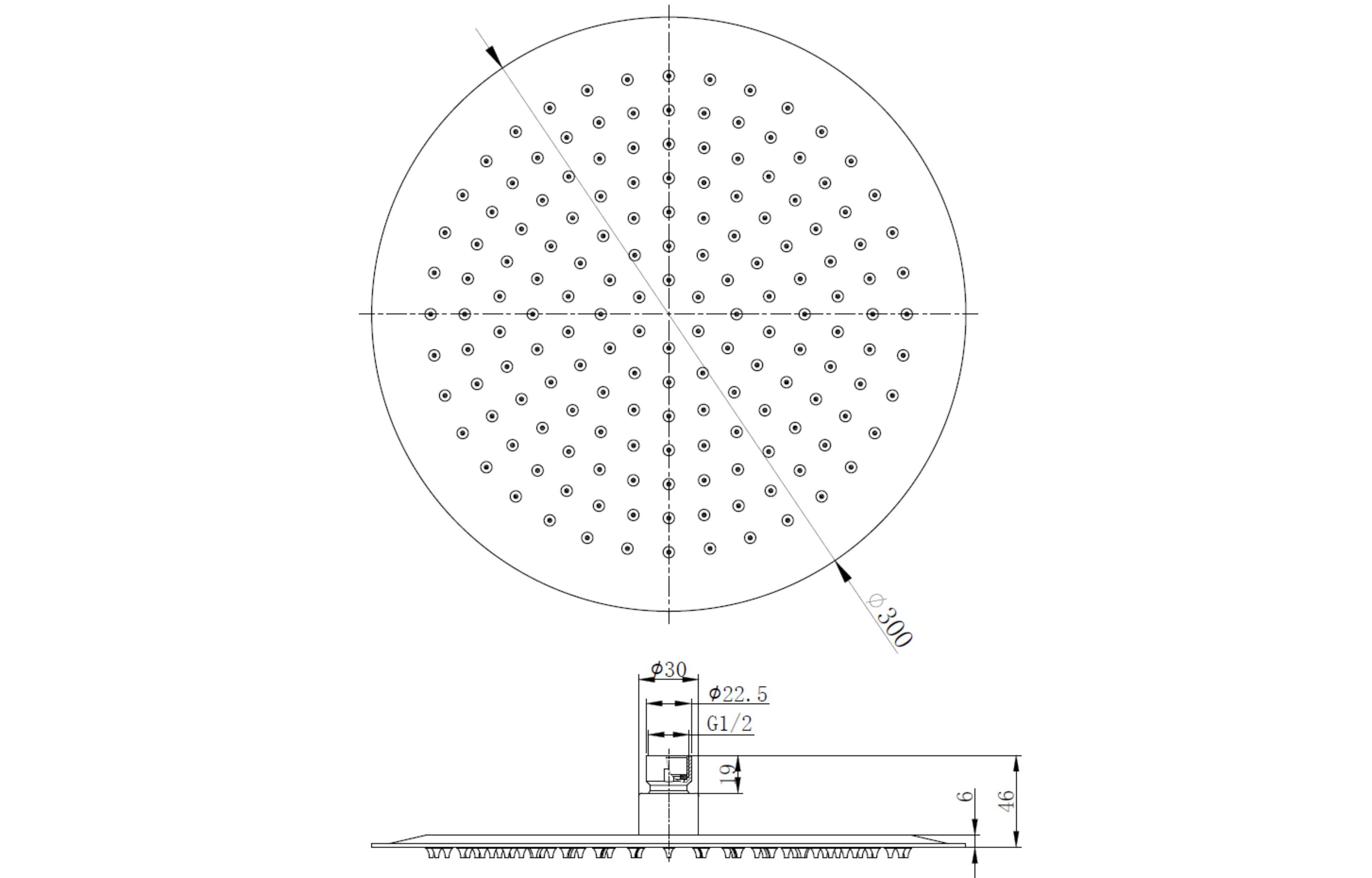 300mm Rub Clean Shower Heads R&S - Tailored Bathrooms