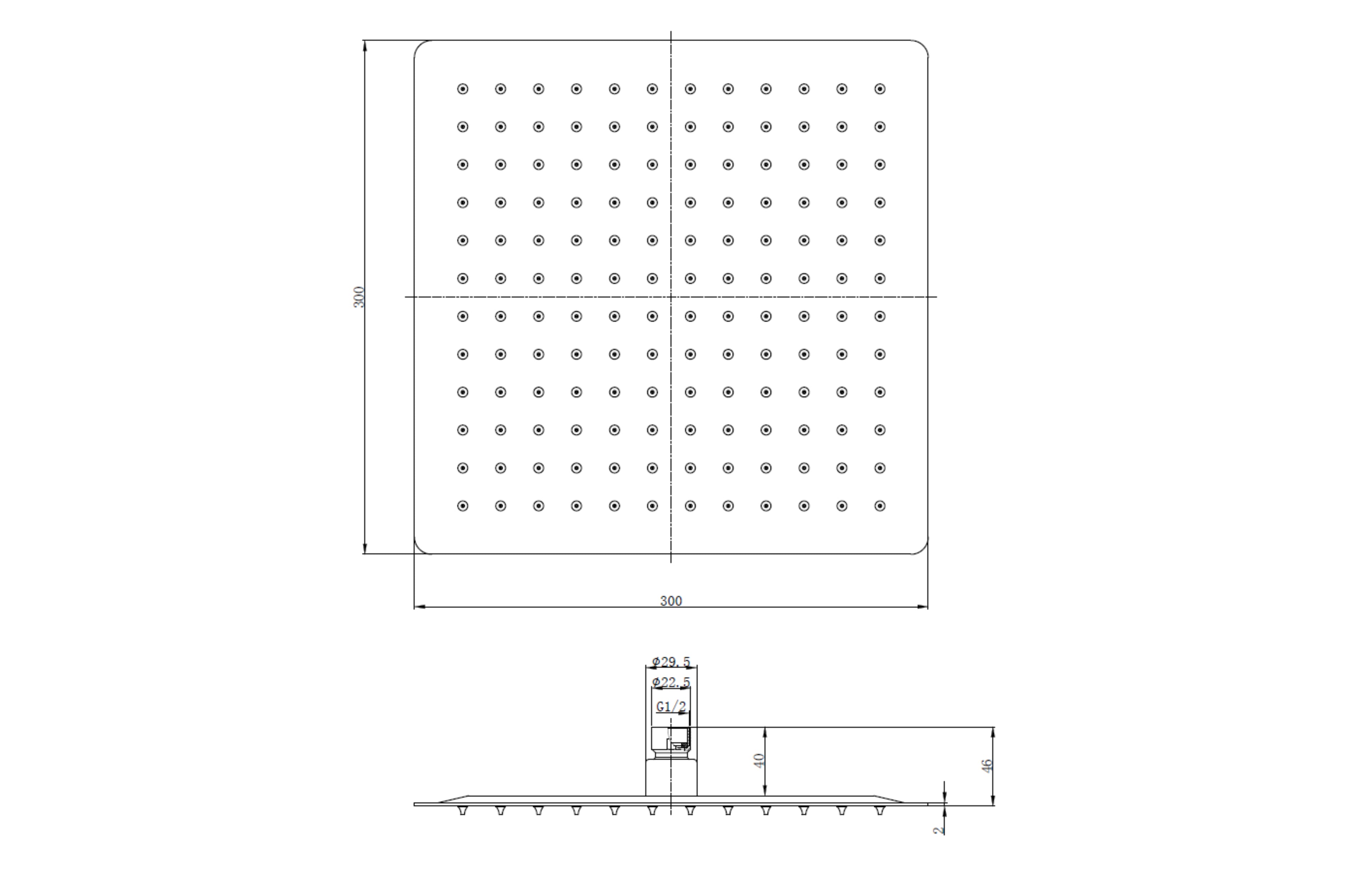300mm Rub Clean Shower Heads R&S - Tailored Bathrooms