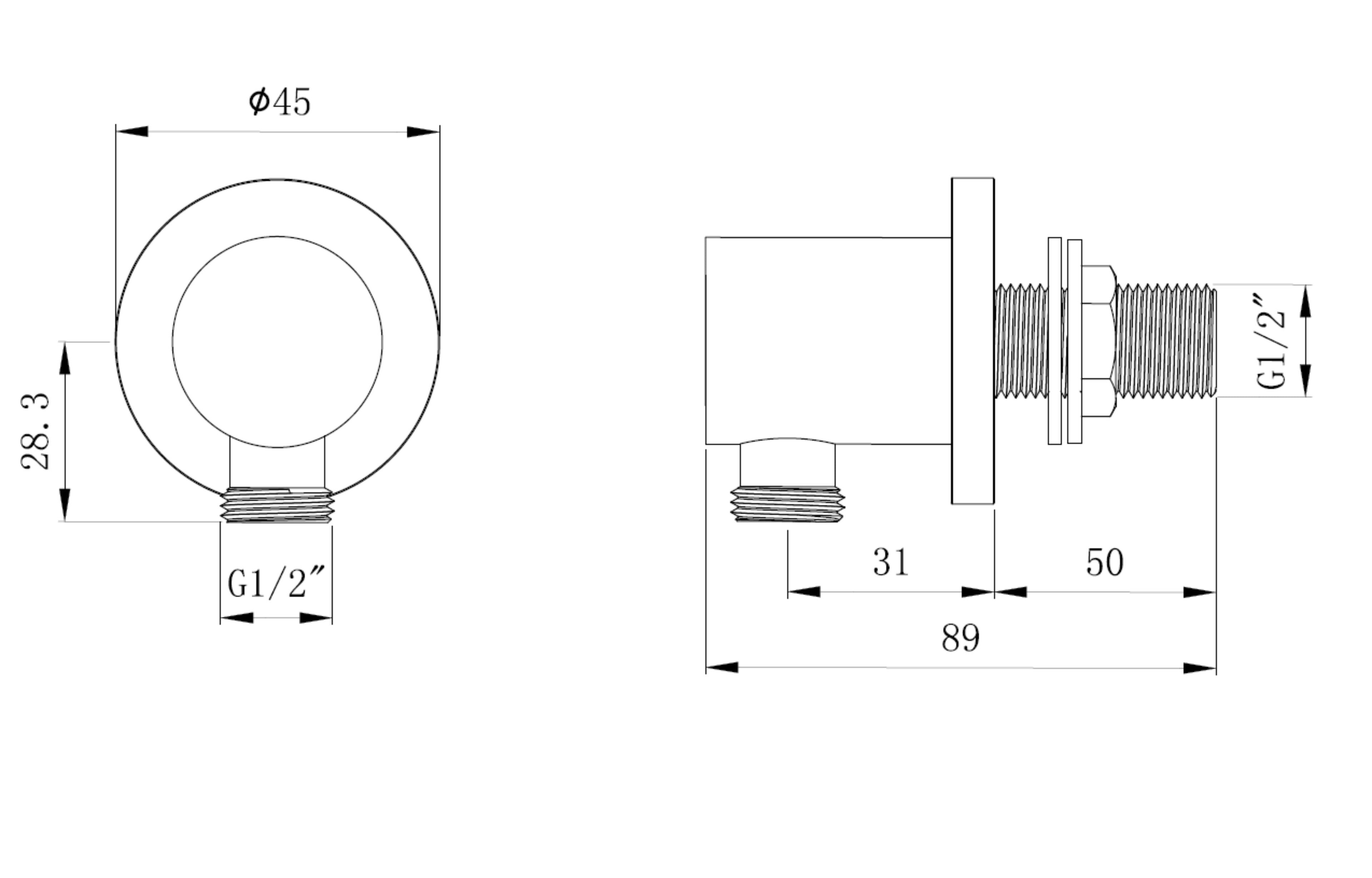 Brass Shower Wall Outlet Elbows Round - Tailored Bathrooms
