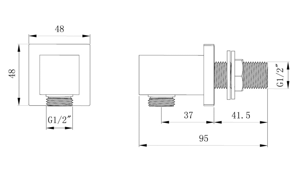 Brass Shower Wall Outlet Elbows Square - Tailored Bathrooms