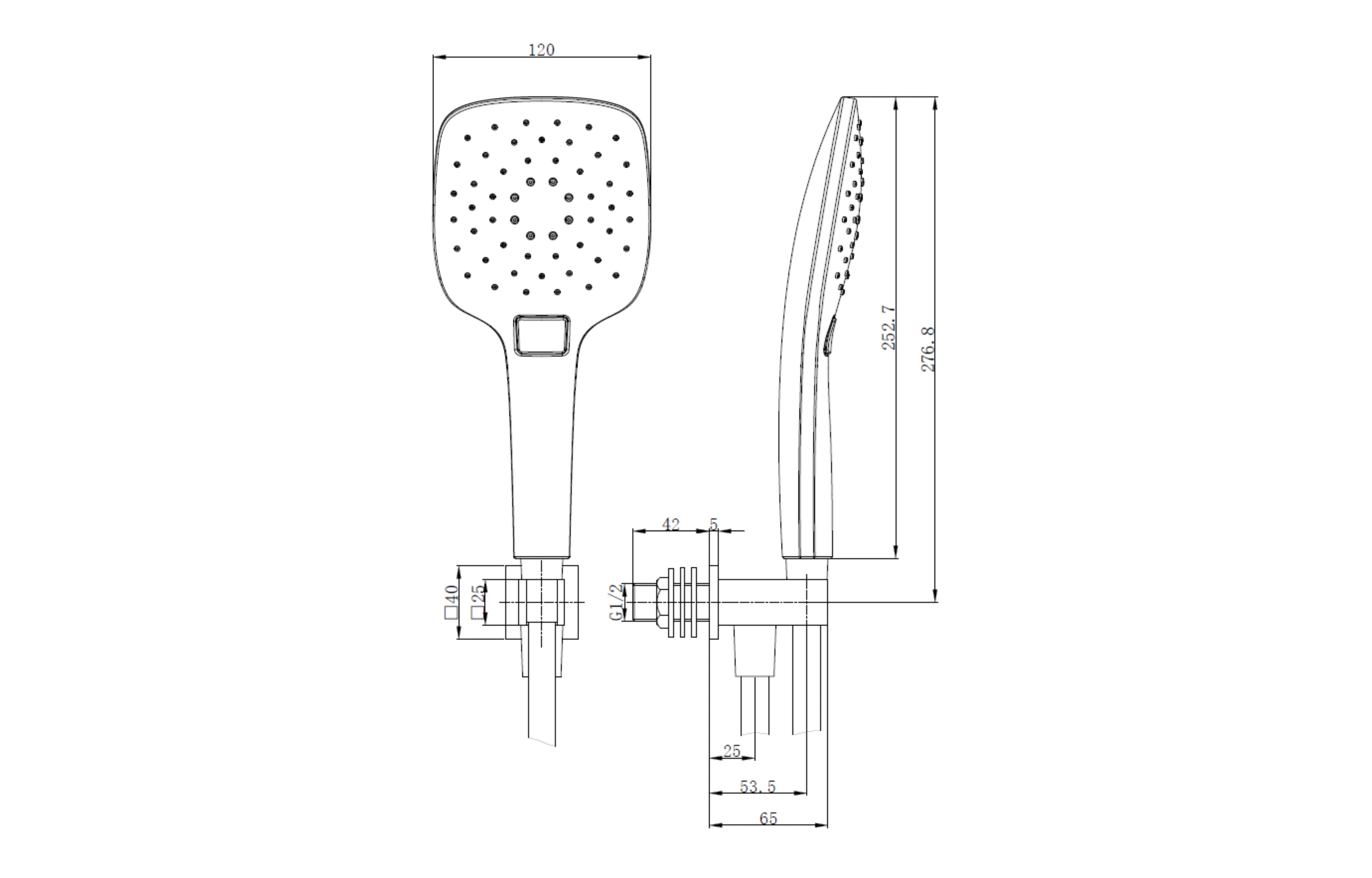 Wall Outlet Elbow with Bracket, Hose & Handset Square Shape - Tailored Bathrooms