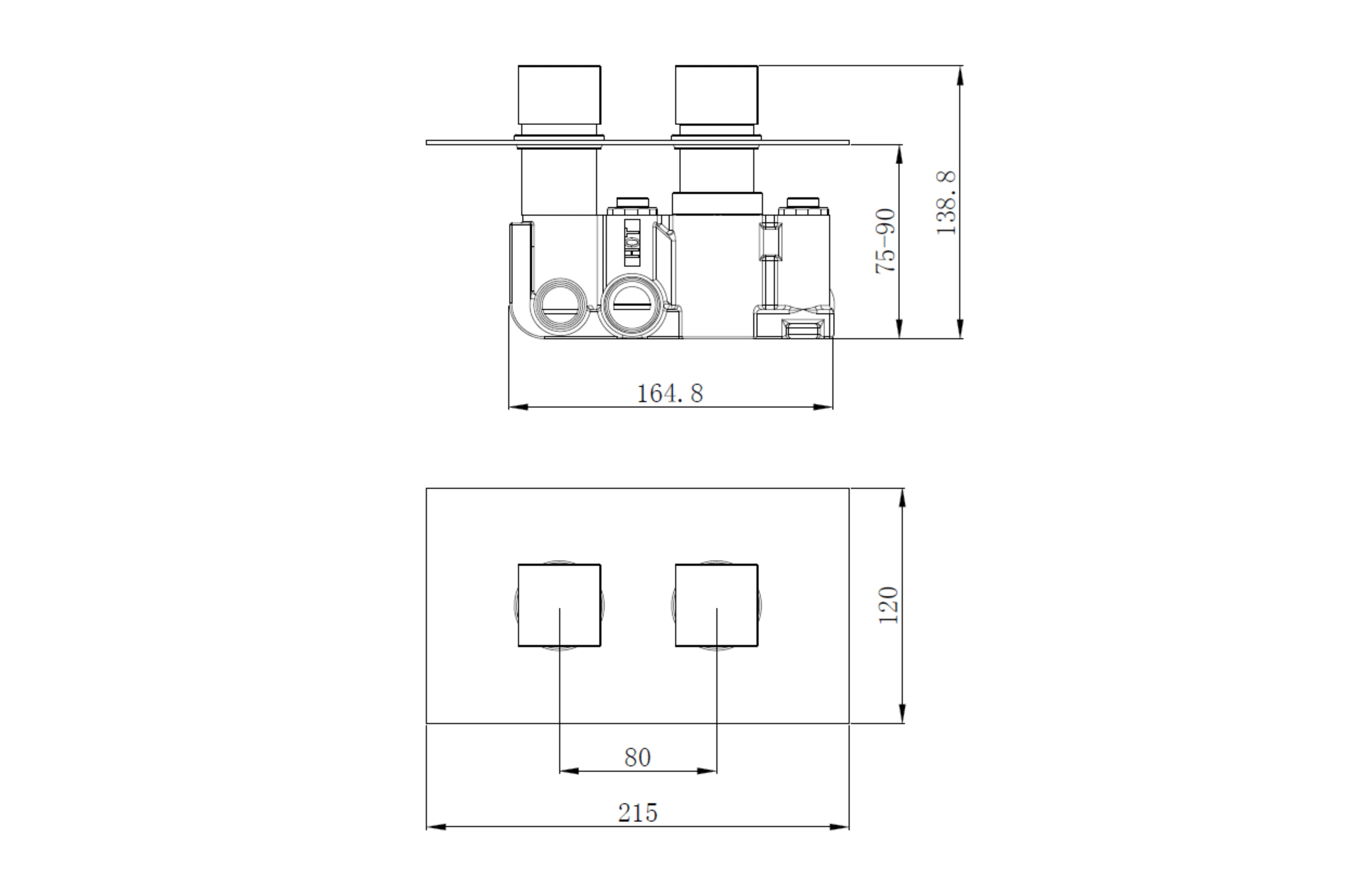 2 Handle 2 Outlet Concealed Thermostatic 2 way Shower Valves Orca Black - Tailored Bathrooms