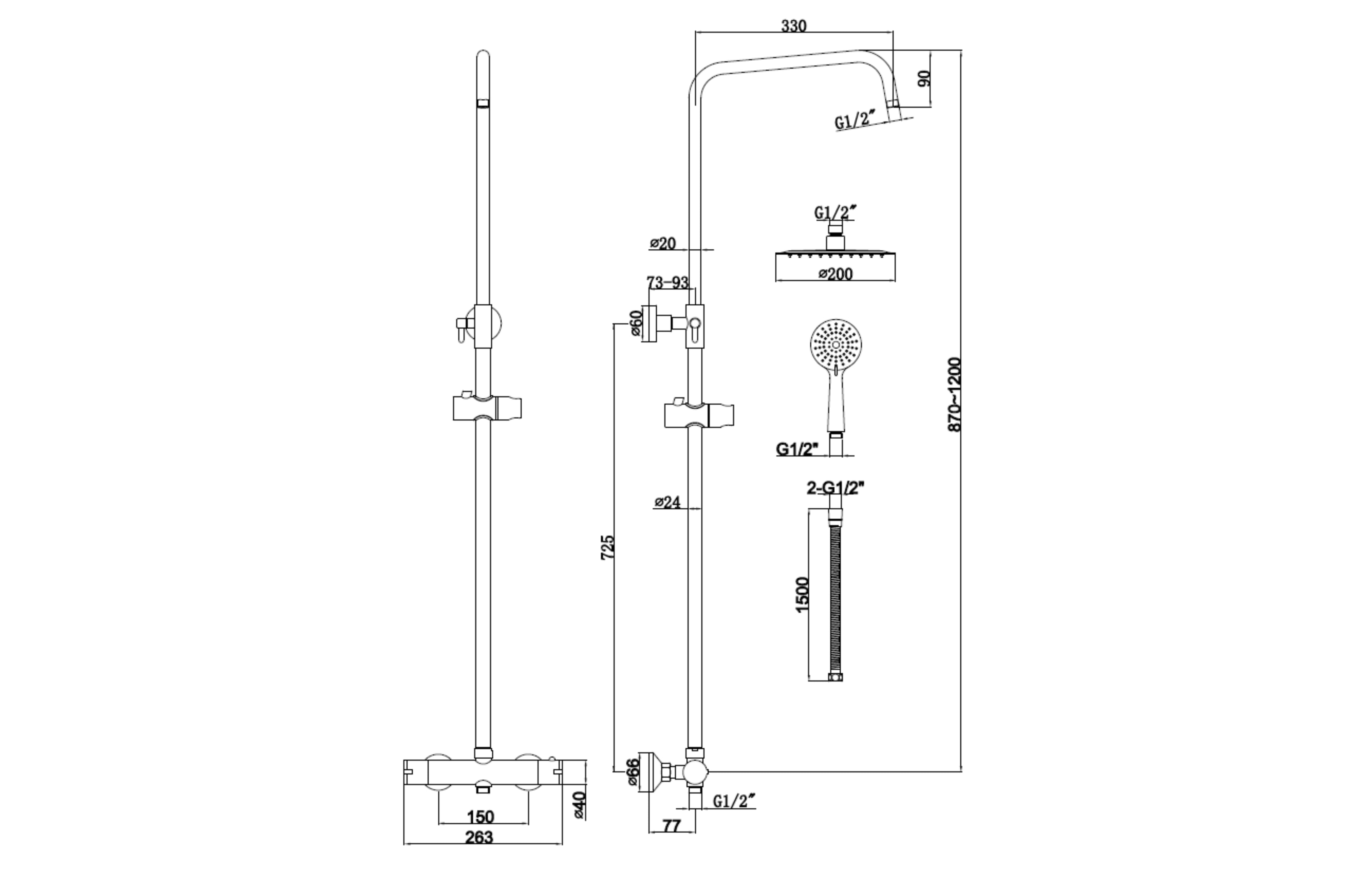 Plumb Essential Round Thermostatic Overhead Shower Kit - Tailored Bathrooms