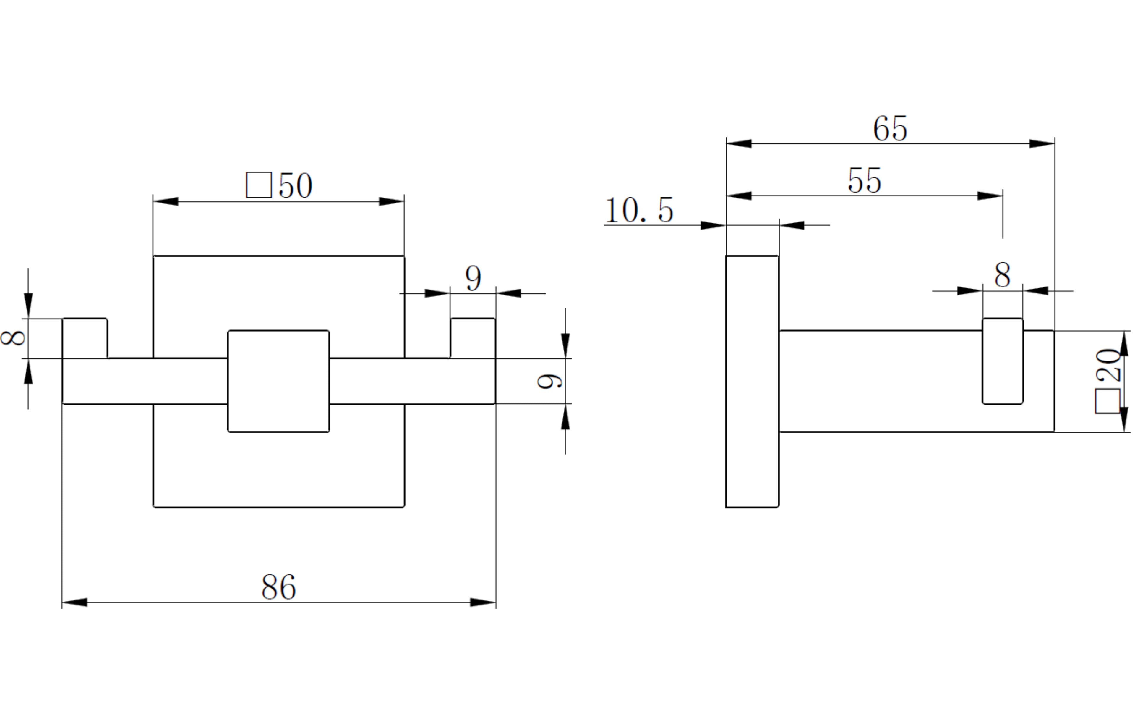 Sydney Square Double Robe Hook - Tailored Bathrooms