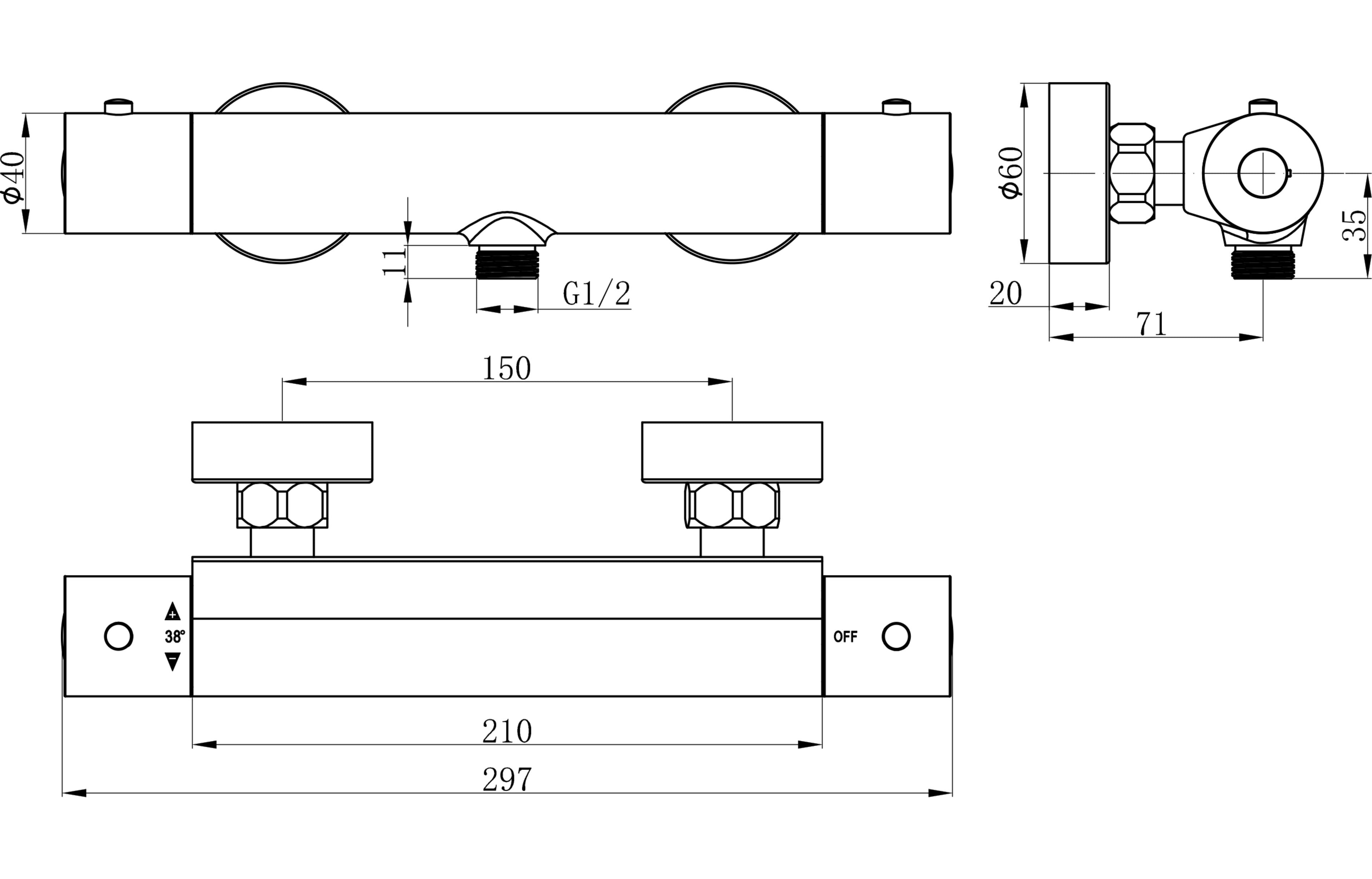 Round Thermostatic Bar Valve