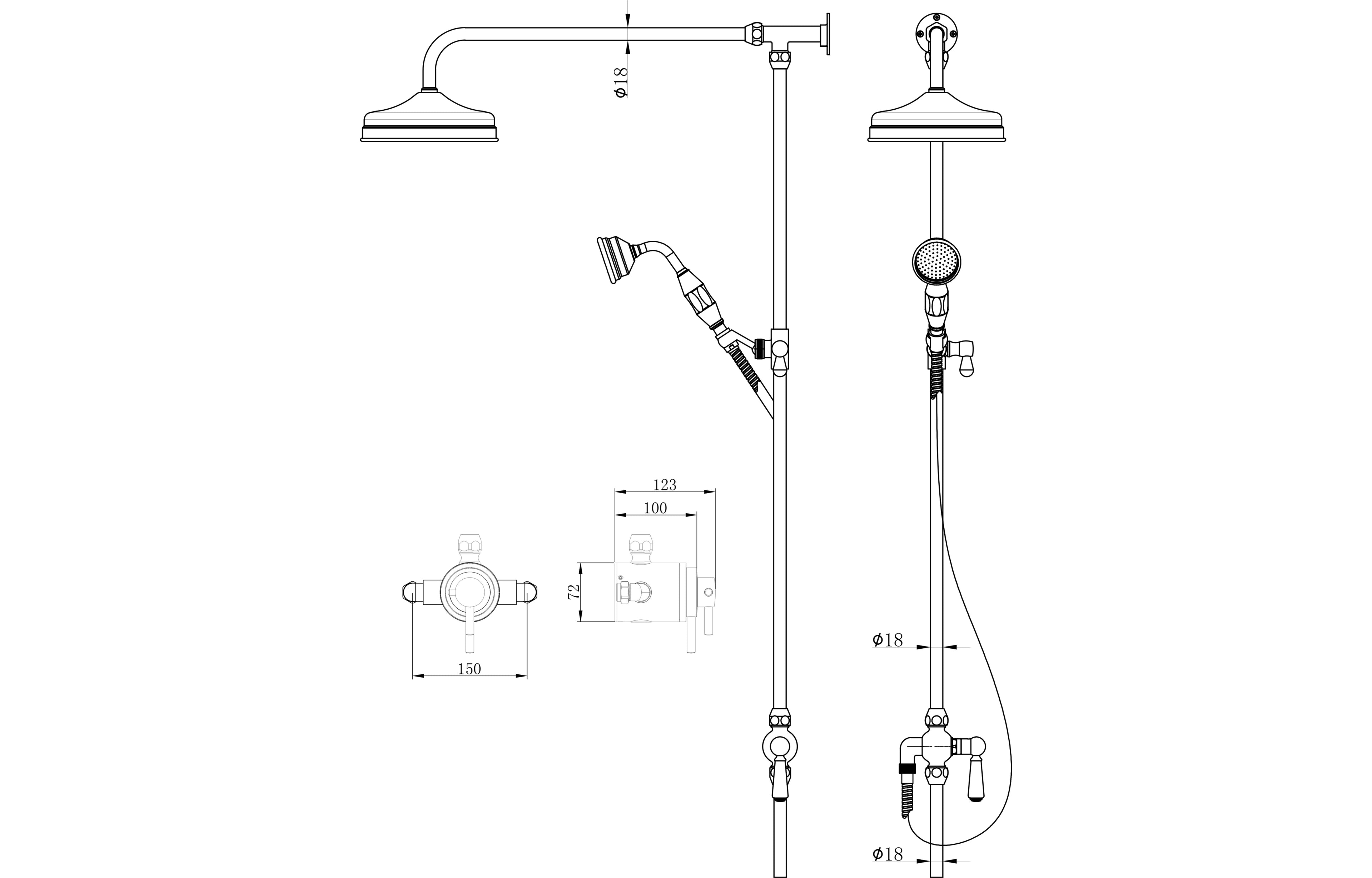 Beaumaris Modern Traditional Overhead Shower Kit - Tailored Bathrooms