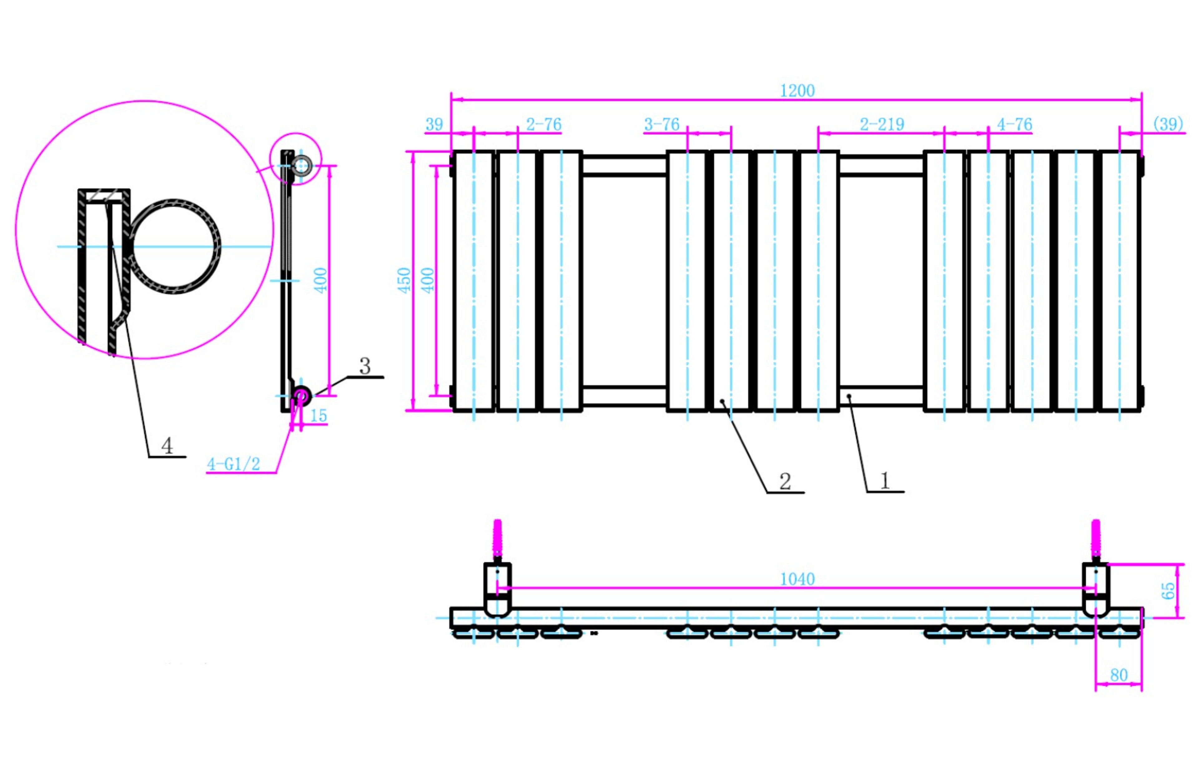 Queenstown Designer Towel Radiator Chrome 1200x450mm - Tailored Bathrooms