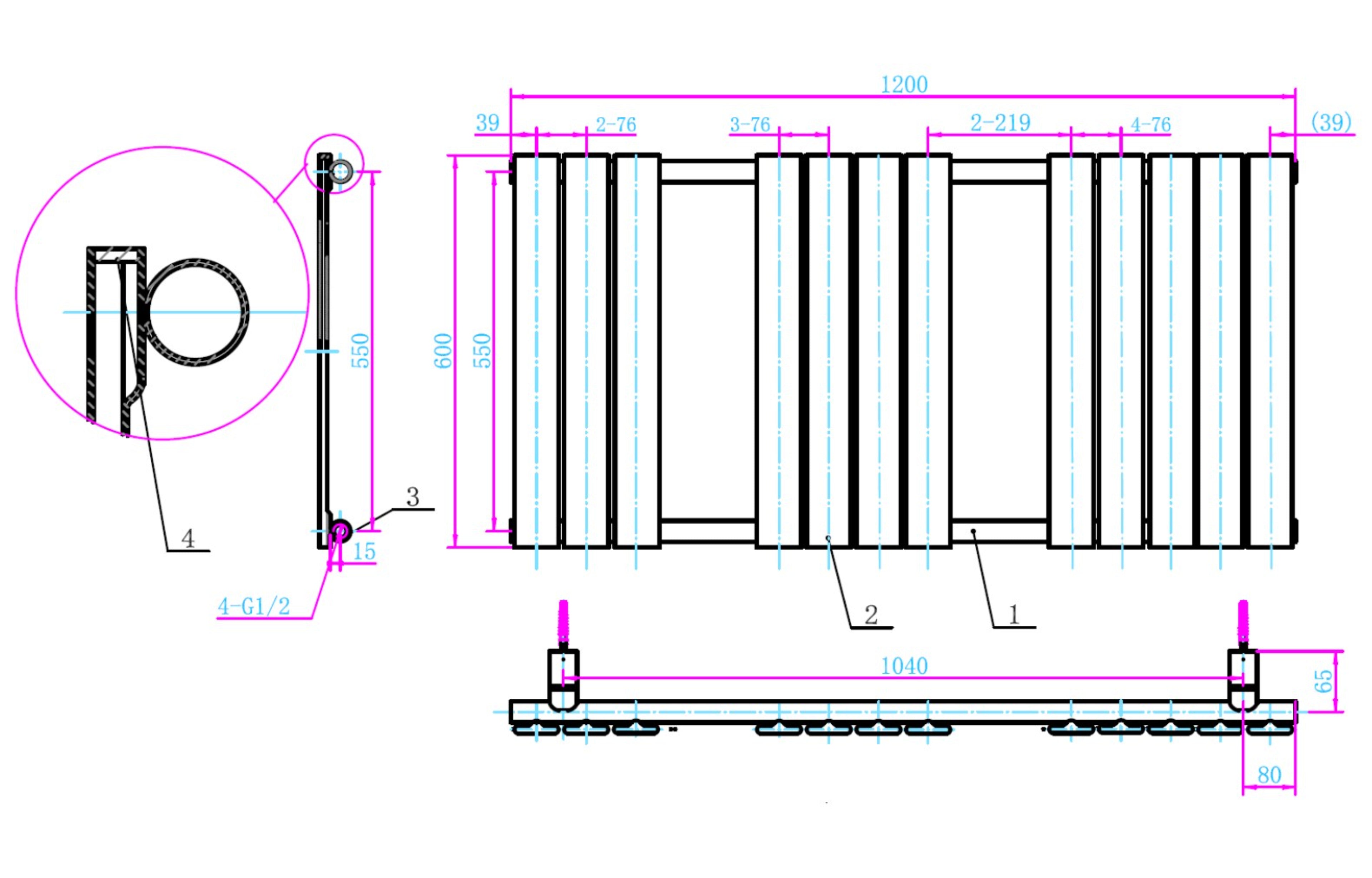 Queenstown Designer Towel Radiator Chrome 1200x600mm - Tailored Bathrooms