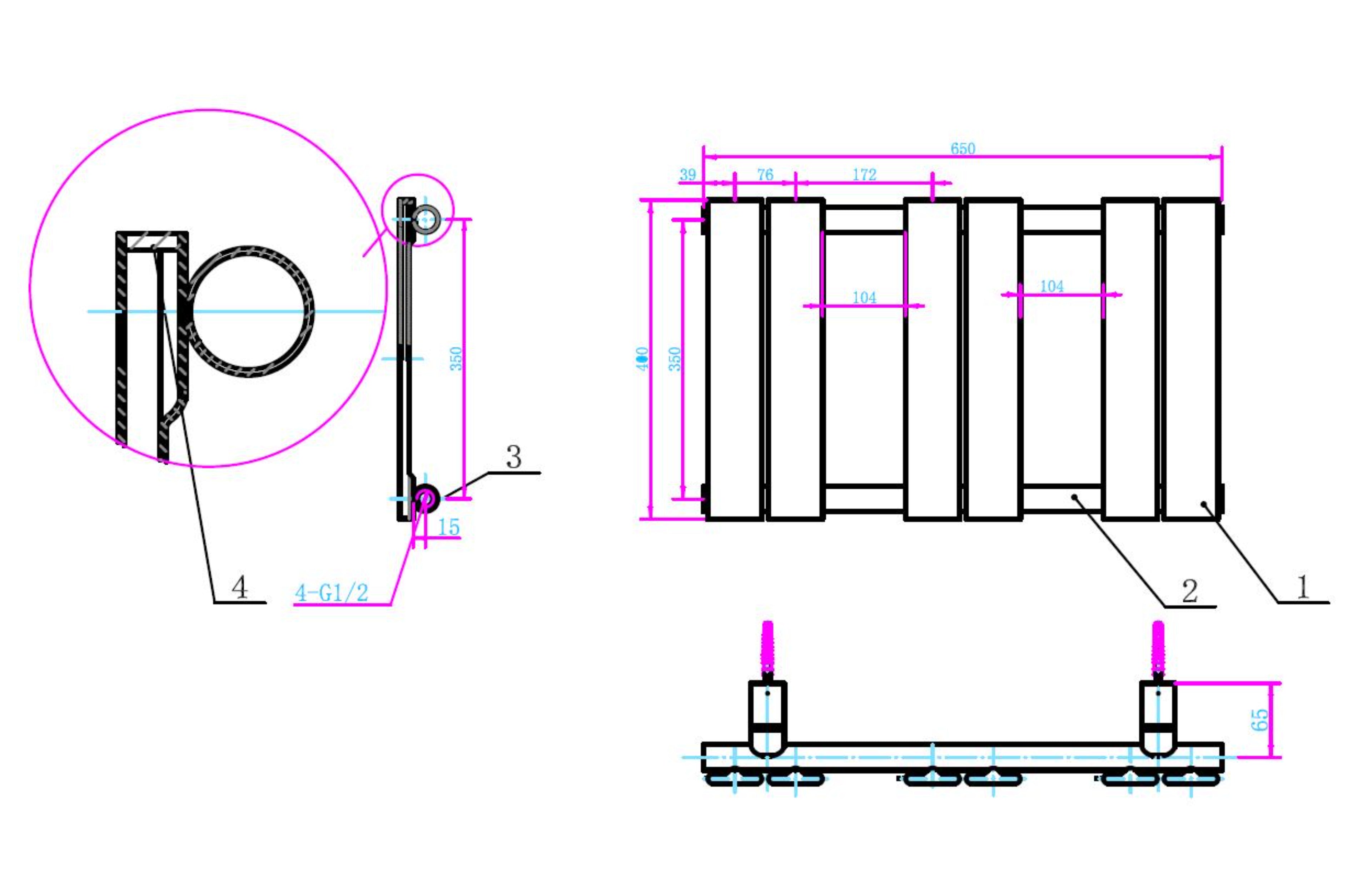 Queenstown Designer Towel Radiator Gloss White 650x400mm - Tailored Bathrooms