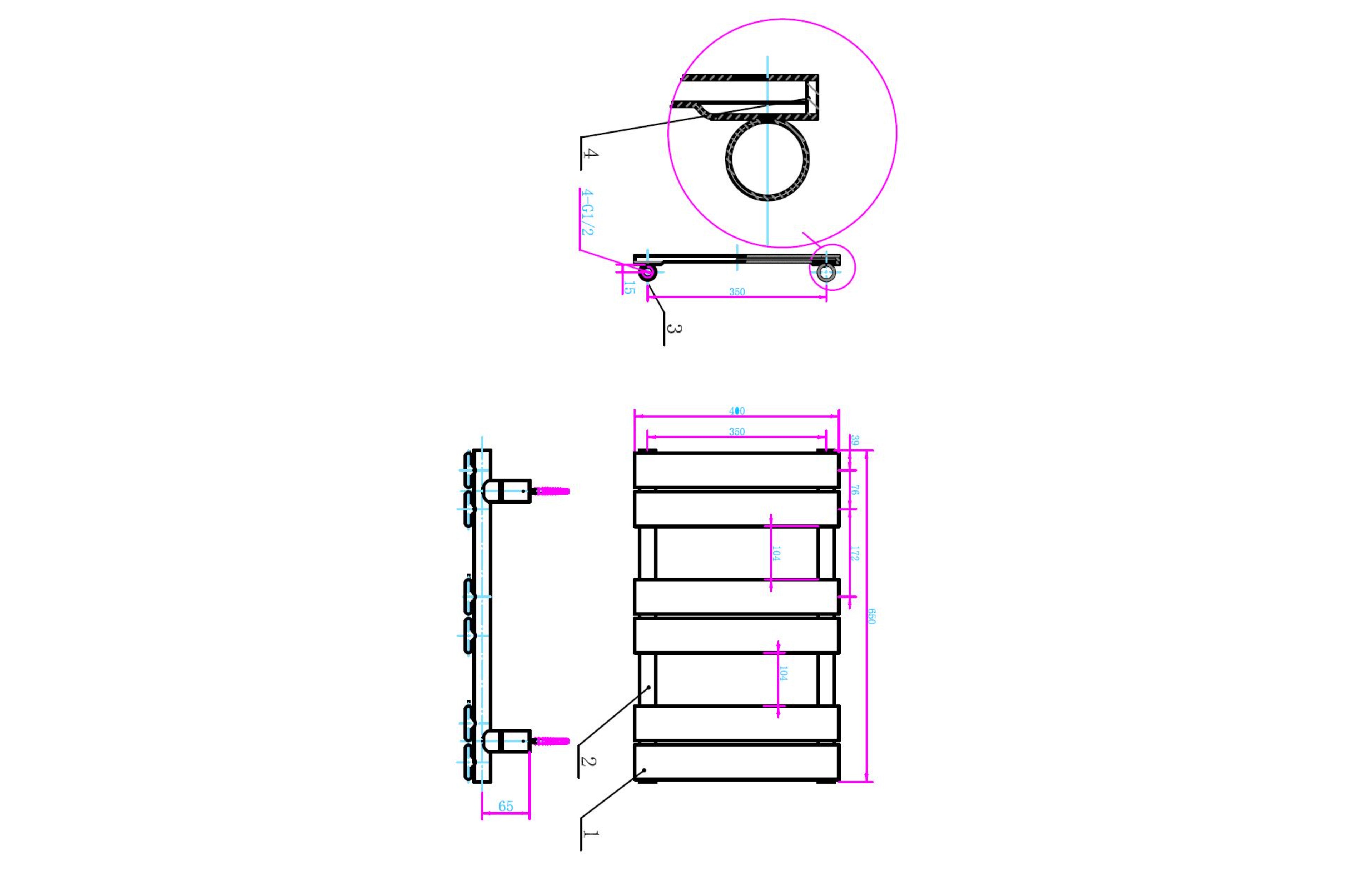 Queenstown Designer Towel Radiator Anthracite Grey 650x400mm - Tailored Bathrooms