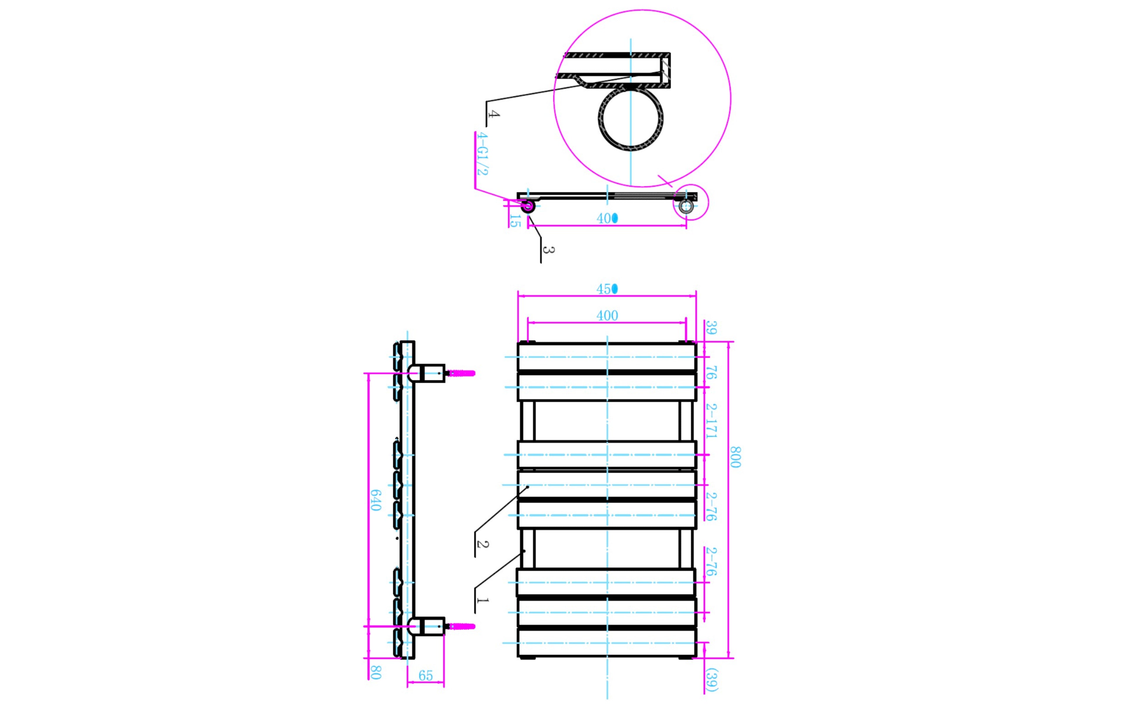Queenstown Designer Towel Radiator Anthracite Grey 800x450mm - Tailored Bathrooms