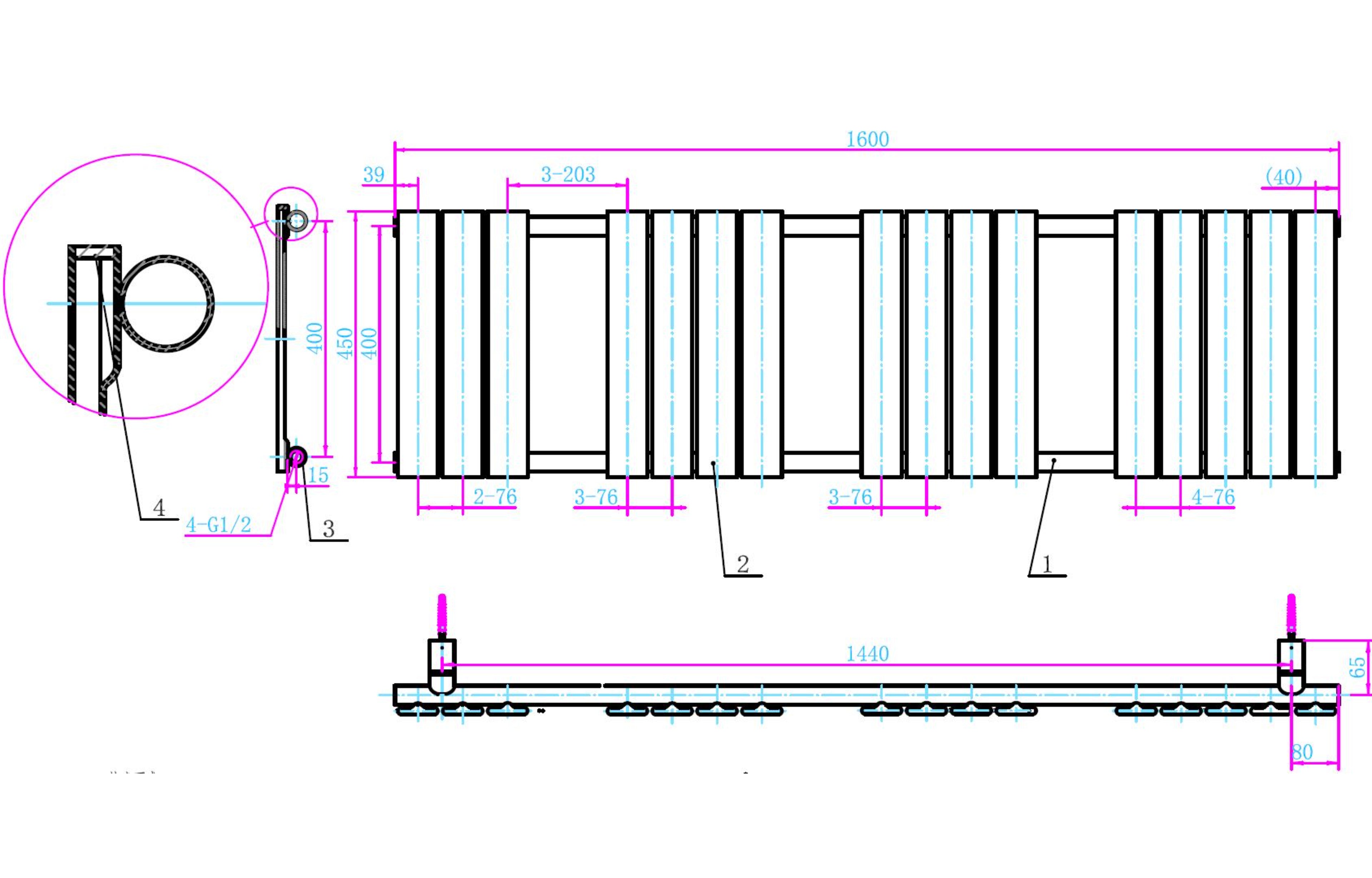 Queenstown Designer Towel Radiator Anthracite Grey 1600x450mm - Tailored Bathrooms