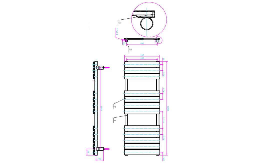 Queenstown Designer Towel Radiator Gunmetal 1200x450mm - Tailored Bathrooms