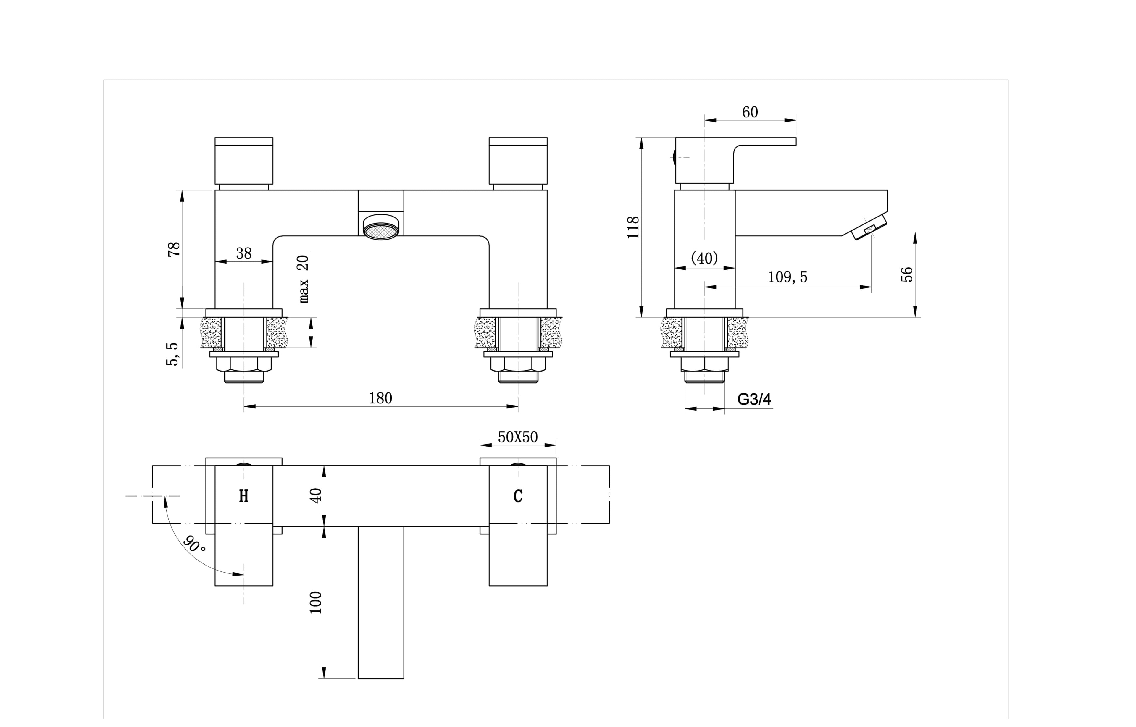 Raglan Modern Square Bath Filler - Tailored Bathrooms