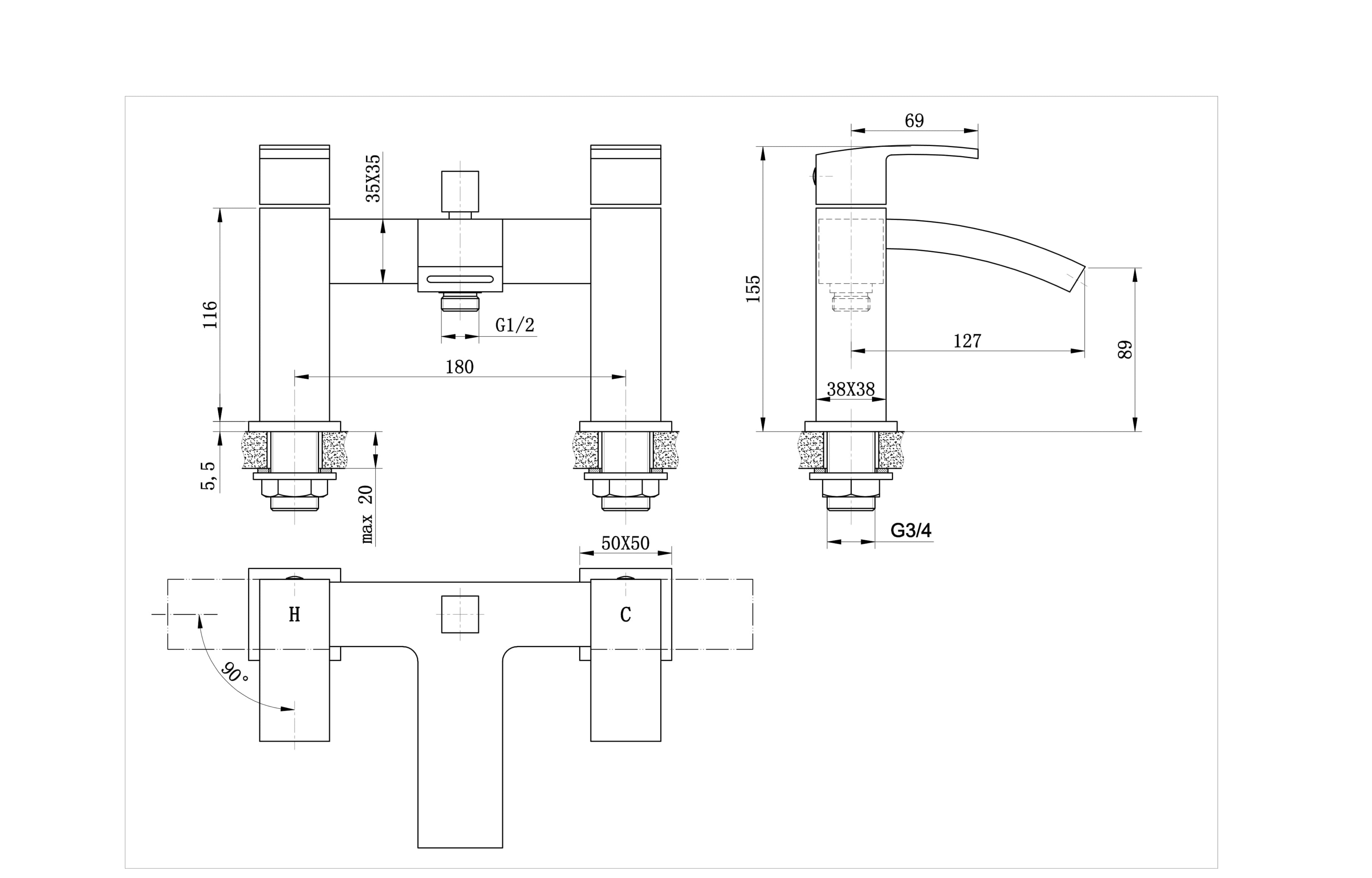 Brecon Modern Curve Bath Shower Mixer - Tailored Bathrooms