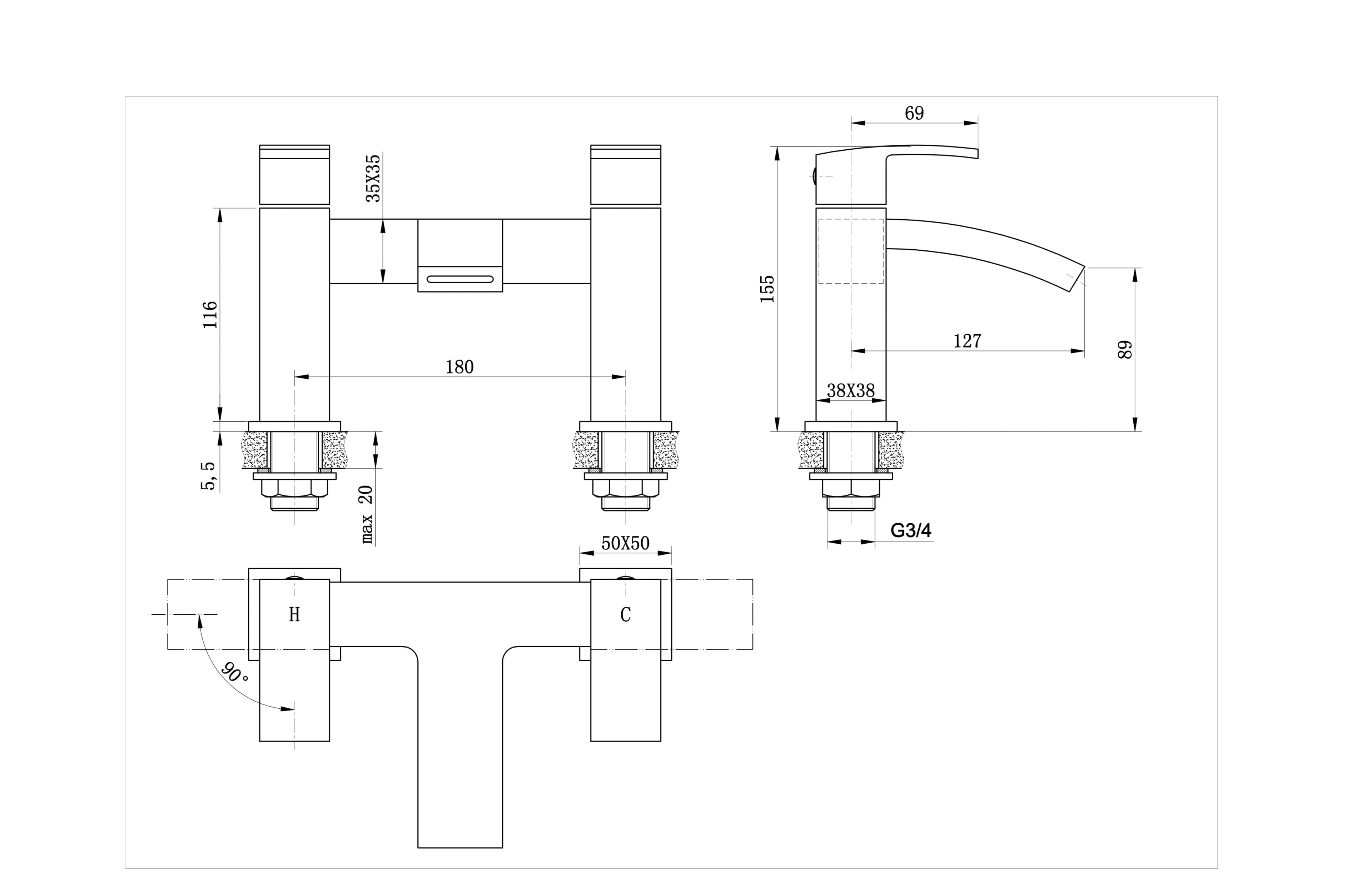 Brecon Modern Curve Bath Filler - Tailored Bathrooms