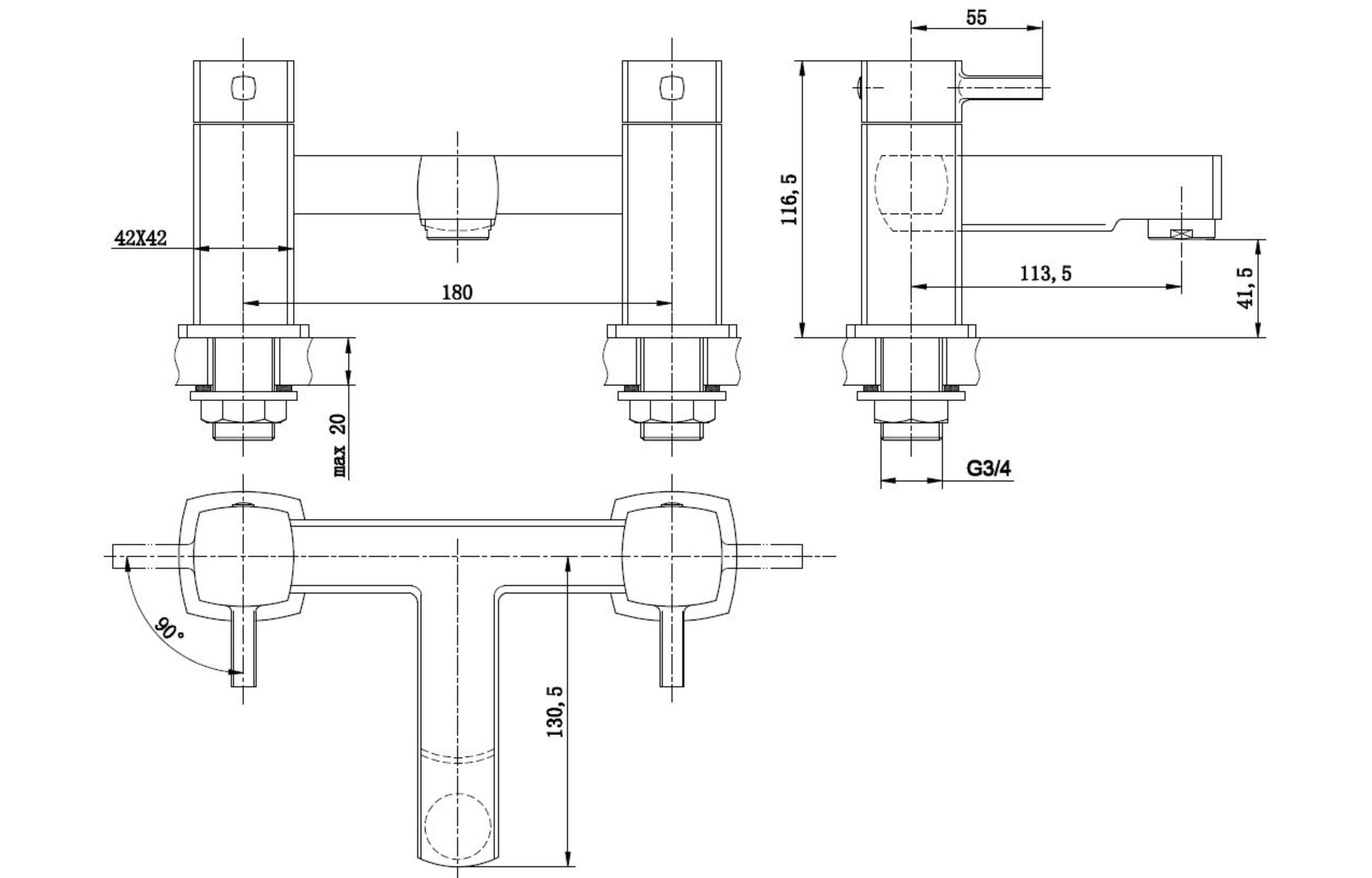 Newport Square Bath Filler - Tailored Bathrooms