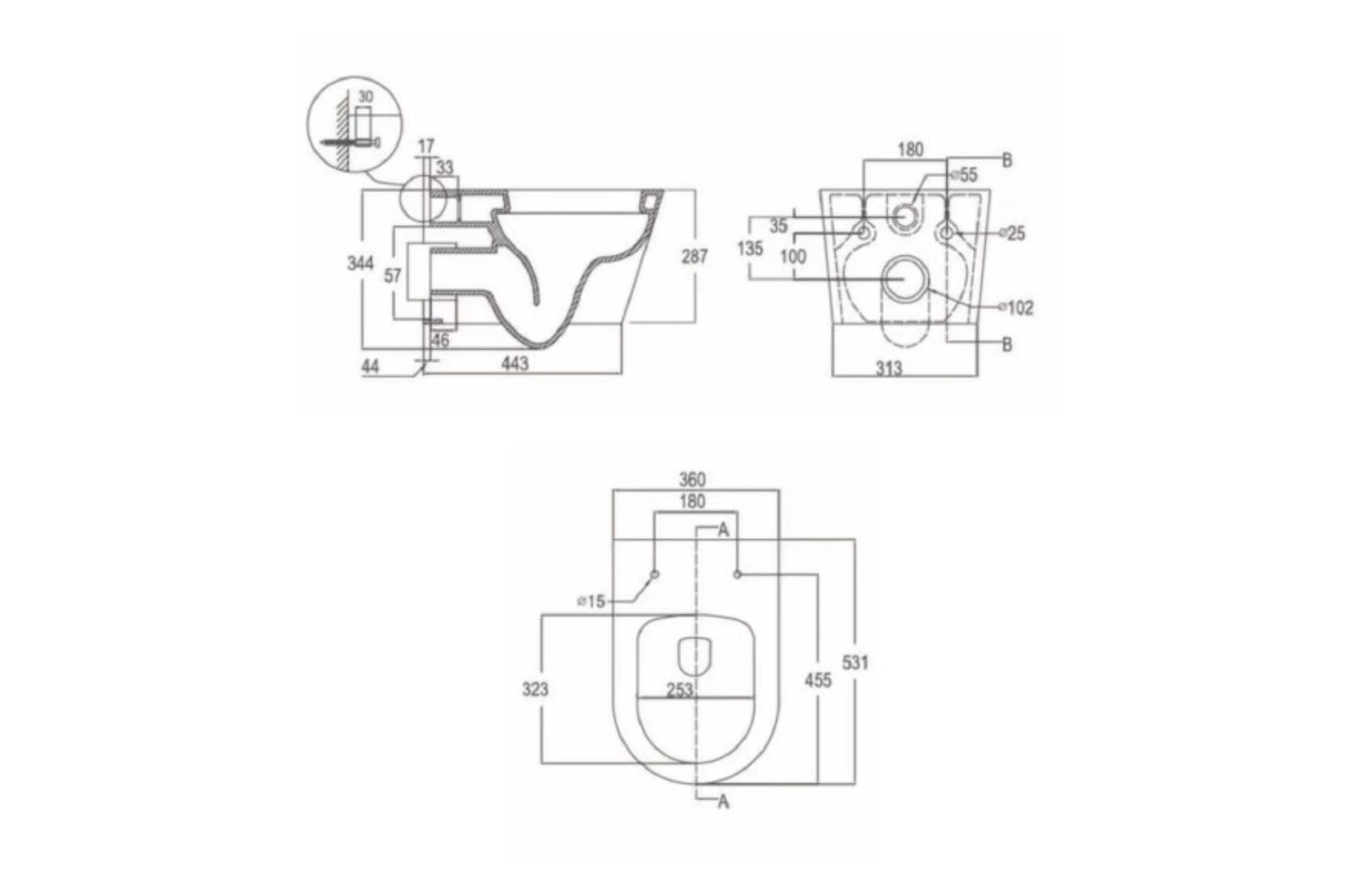 Flow Plus Wall Hung Rimless D Shape Pan Seat - Tailored Bathrooms