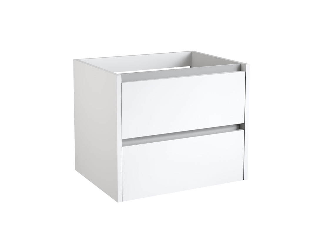 Front view of Thetab 2 Drawer Wall Mounted Vanity Unit in Matt White – compact floating bathroom cabinet.