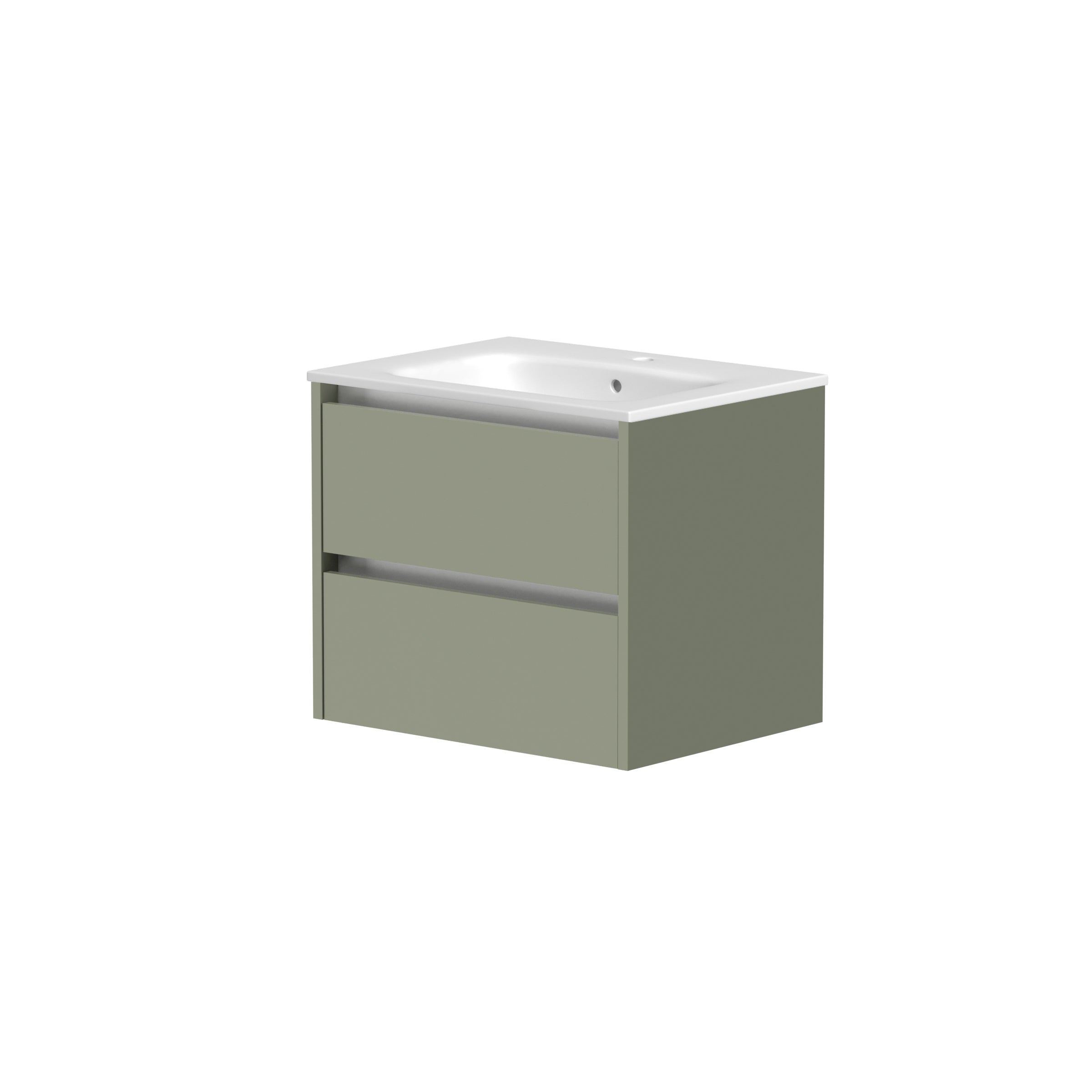 Front view of Thetab 2 Drawer Wall Mounted Vanity Unit in Savannah Green – modern wall-mounted vanity with two drawers.