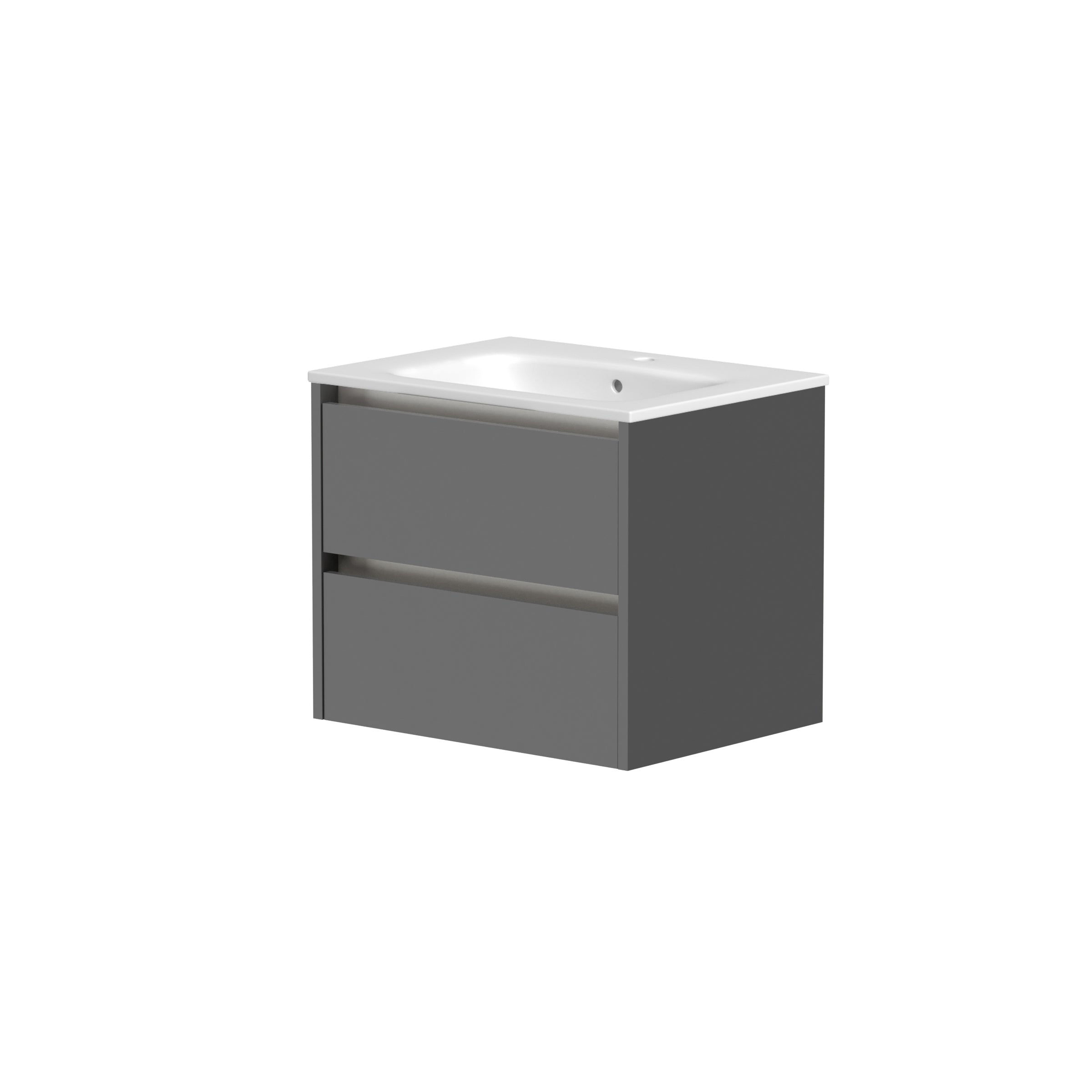 Front view of Thetab 2 Drawer Wall Mounted Vanity Unit in Matt Grey – sleek floating vanity for contemporary bathrooms.