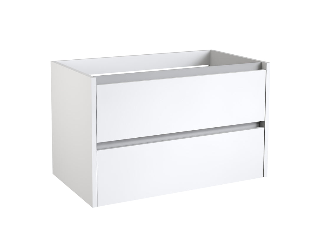 Front view of Thetab 790mm 2 Drawer Wall Mounted Vanity Unit in Matt White – wide floating bathroom cabinet.