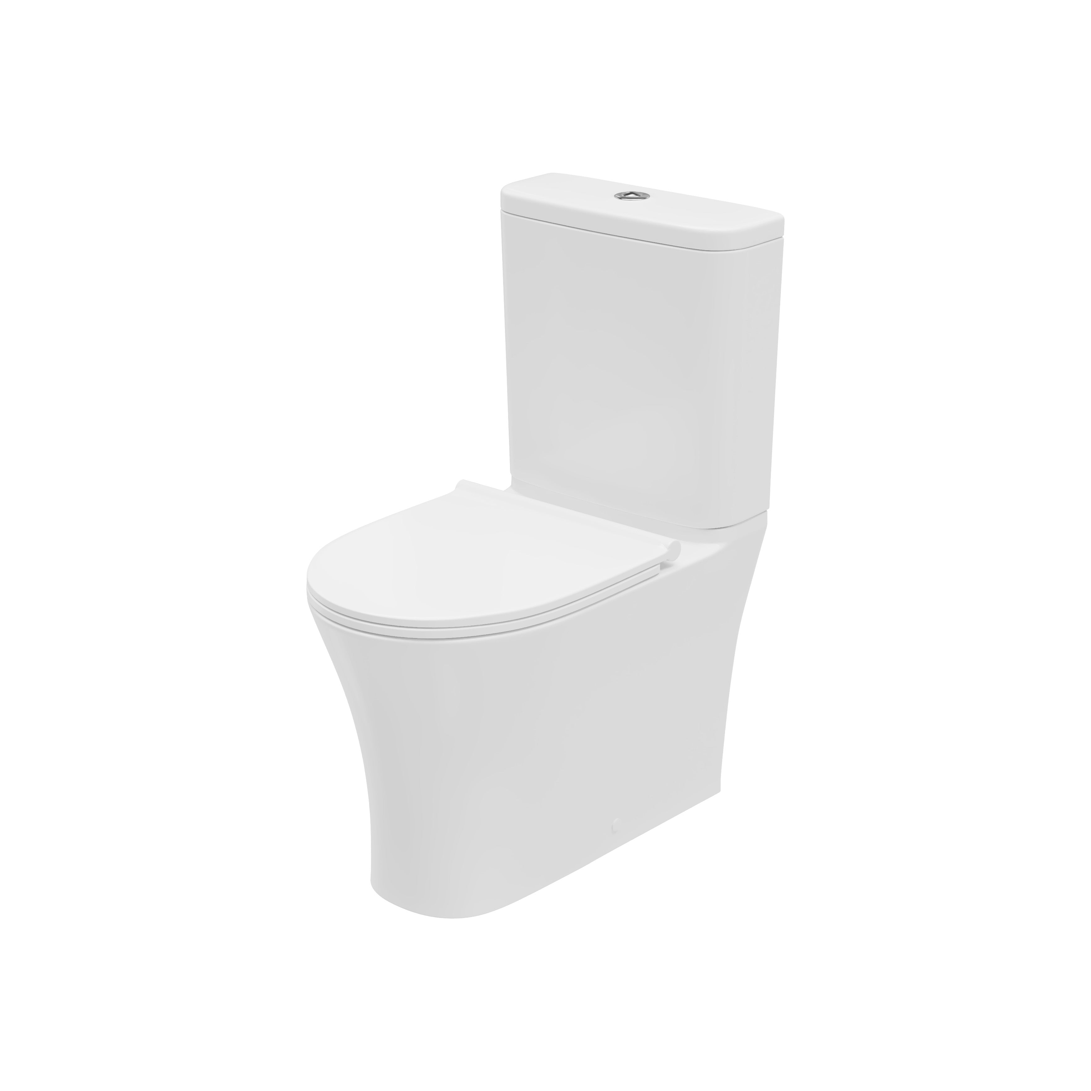 Front view of Verta 450 mm × 600 mm × 360 mm Rimless Closed Back Comfort Height Close Coupled Pan in White – hygienic modern toilet pan
