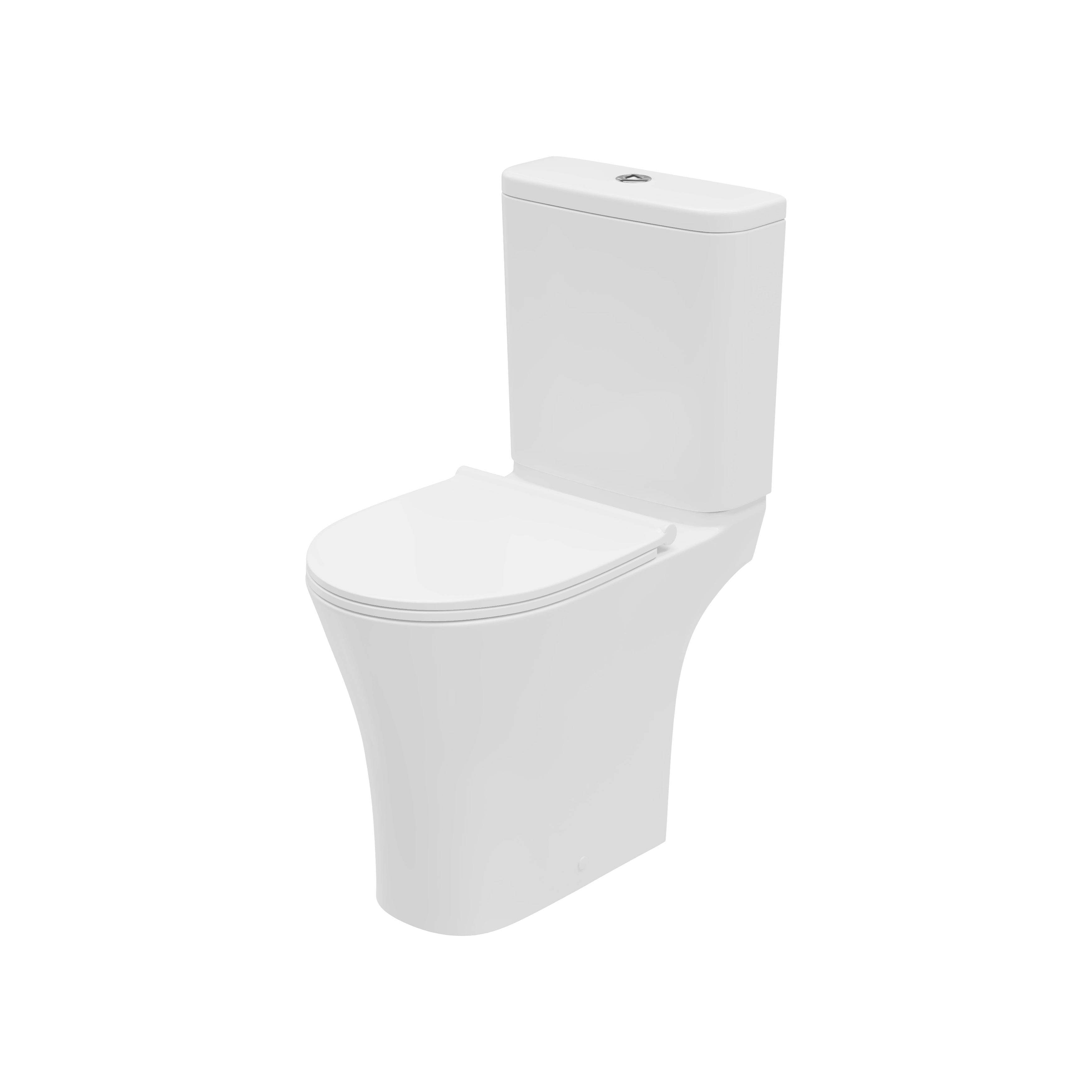 Front view of Verta Rimless Comfort Height Close Coupled Open Back WC Pan in White – modern hygienic accessible toilet pan