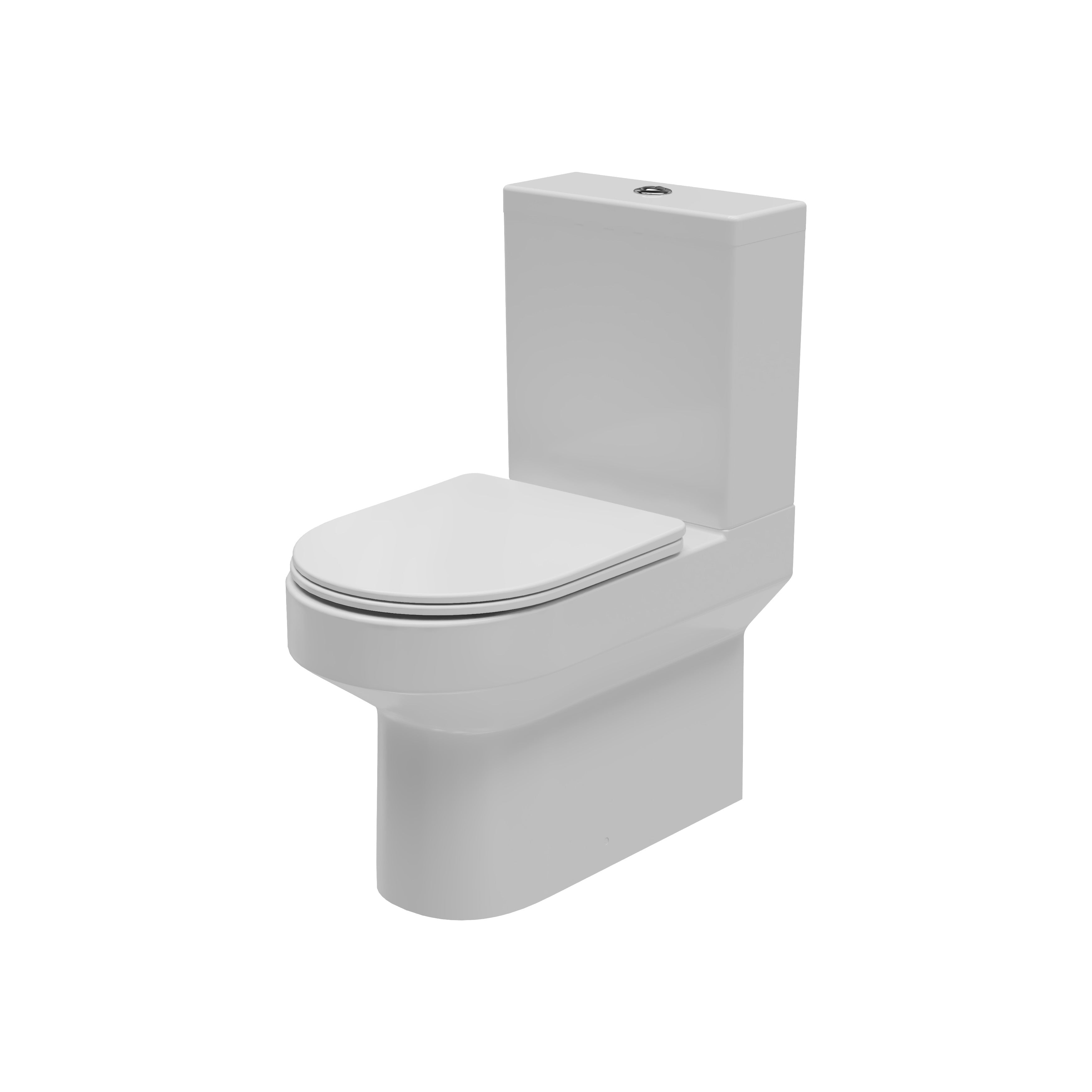 Front view of Verta Round Rimless Comfort Height Close Coupled Closed Back WC Pan in White – modern comfort-height toilet