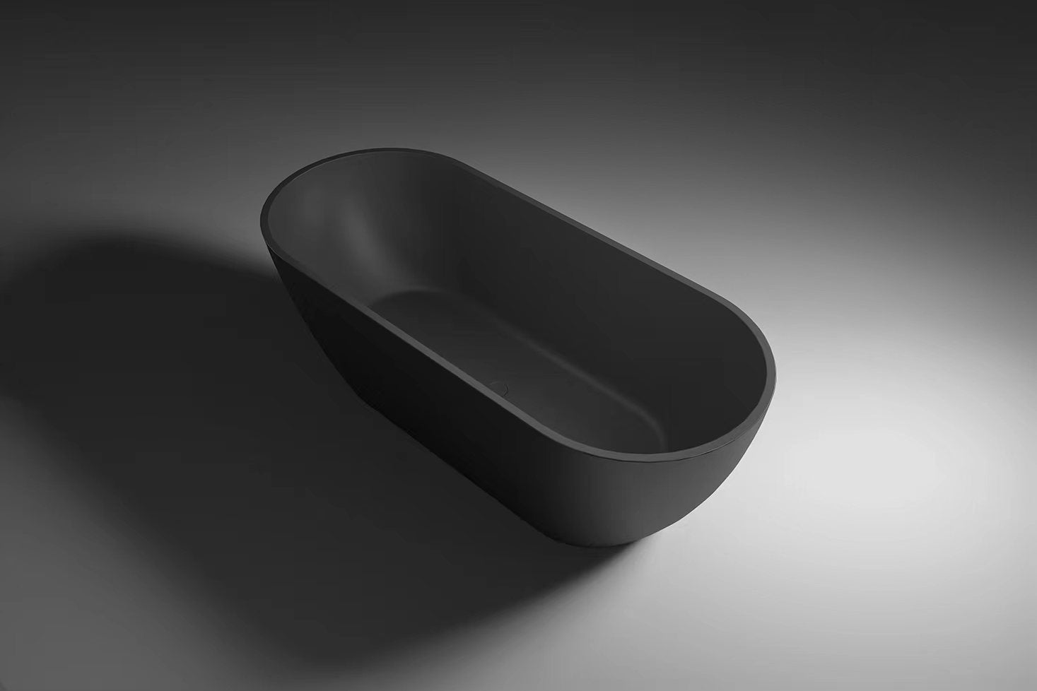 Side profile of Nero matte black freestanding bath with spa-like design